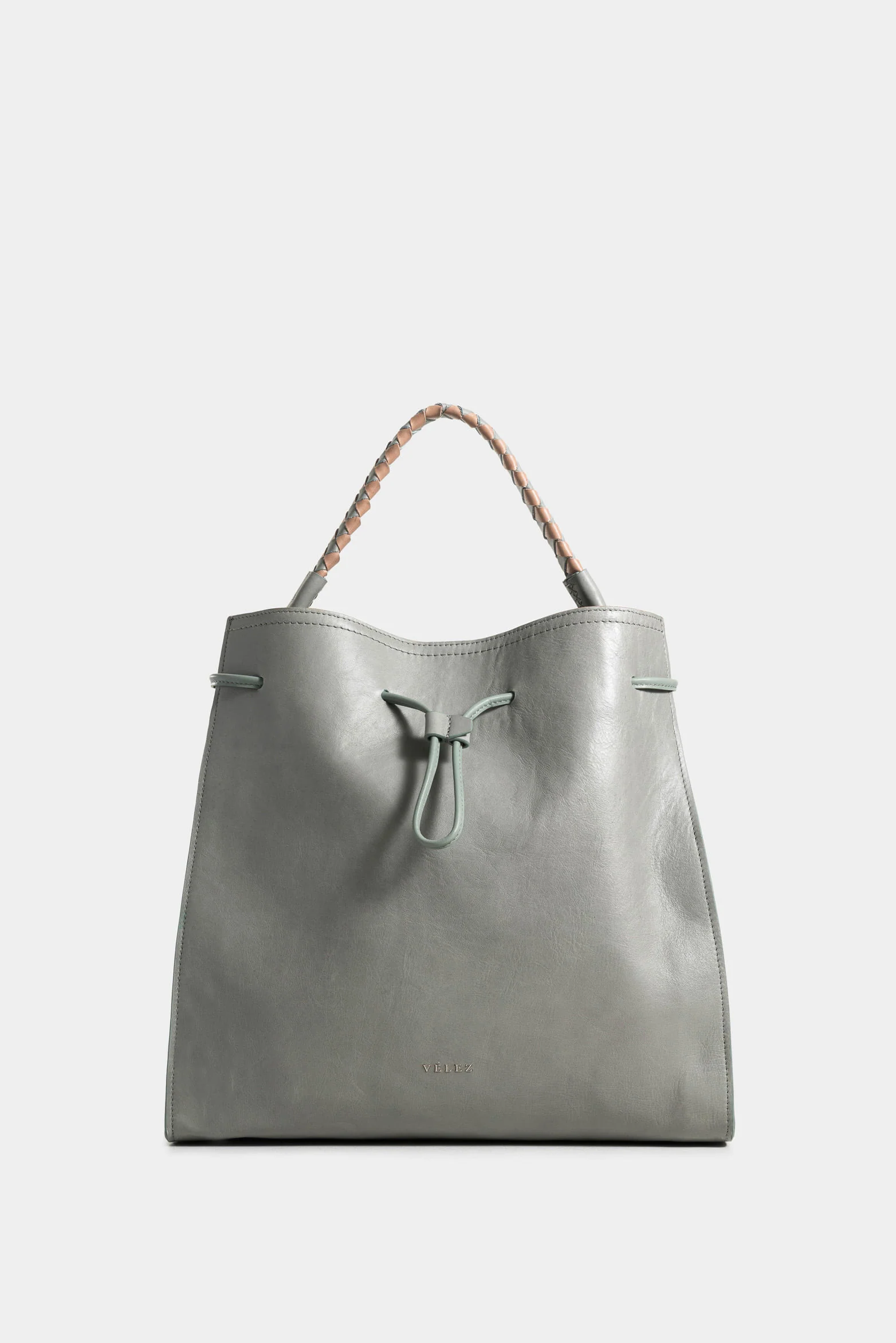 Pers Leather Shopping Bag with Woven Handle for Women