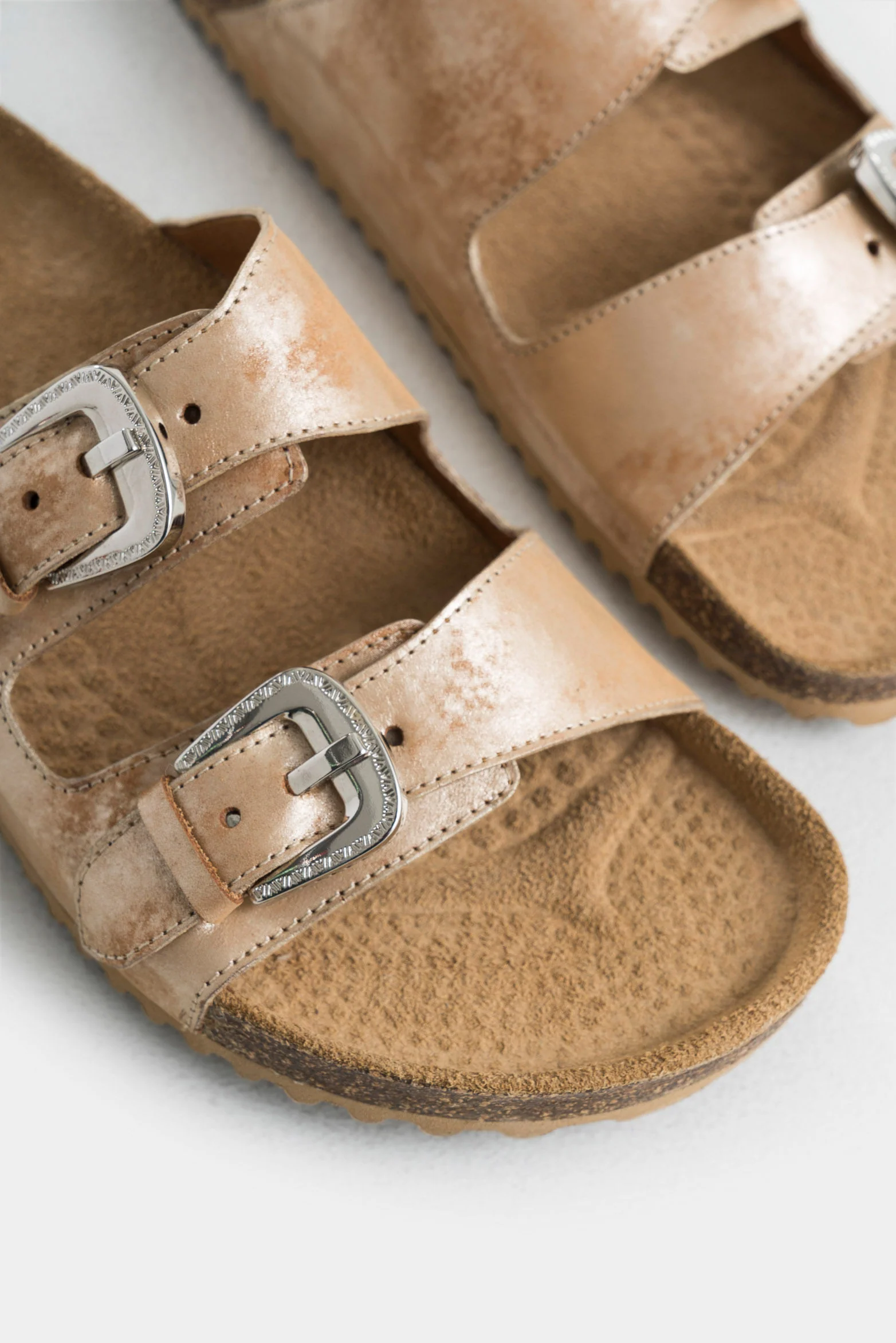 Pilos Flat Sandals in Foil Leather with Cork Sole - Image 5