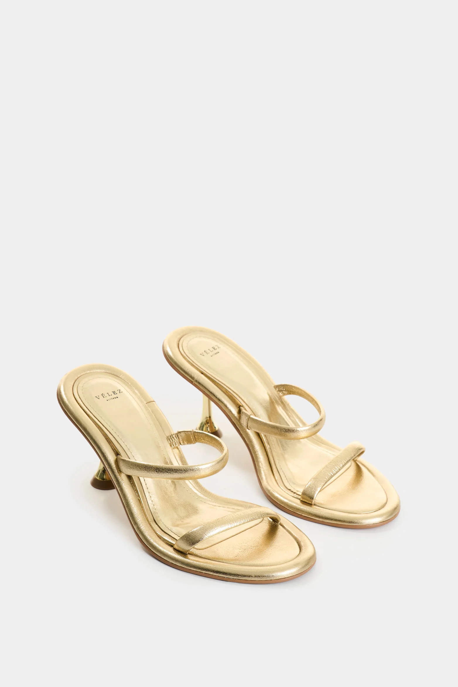 Radiant Gold Foil Leather Heeled Sandals for Women - Image 2