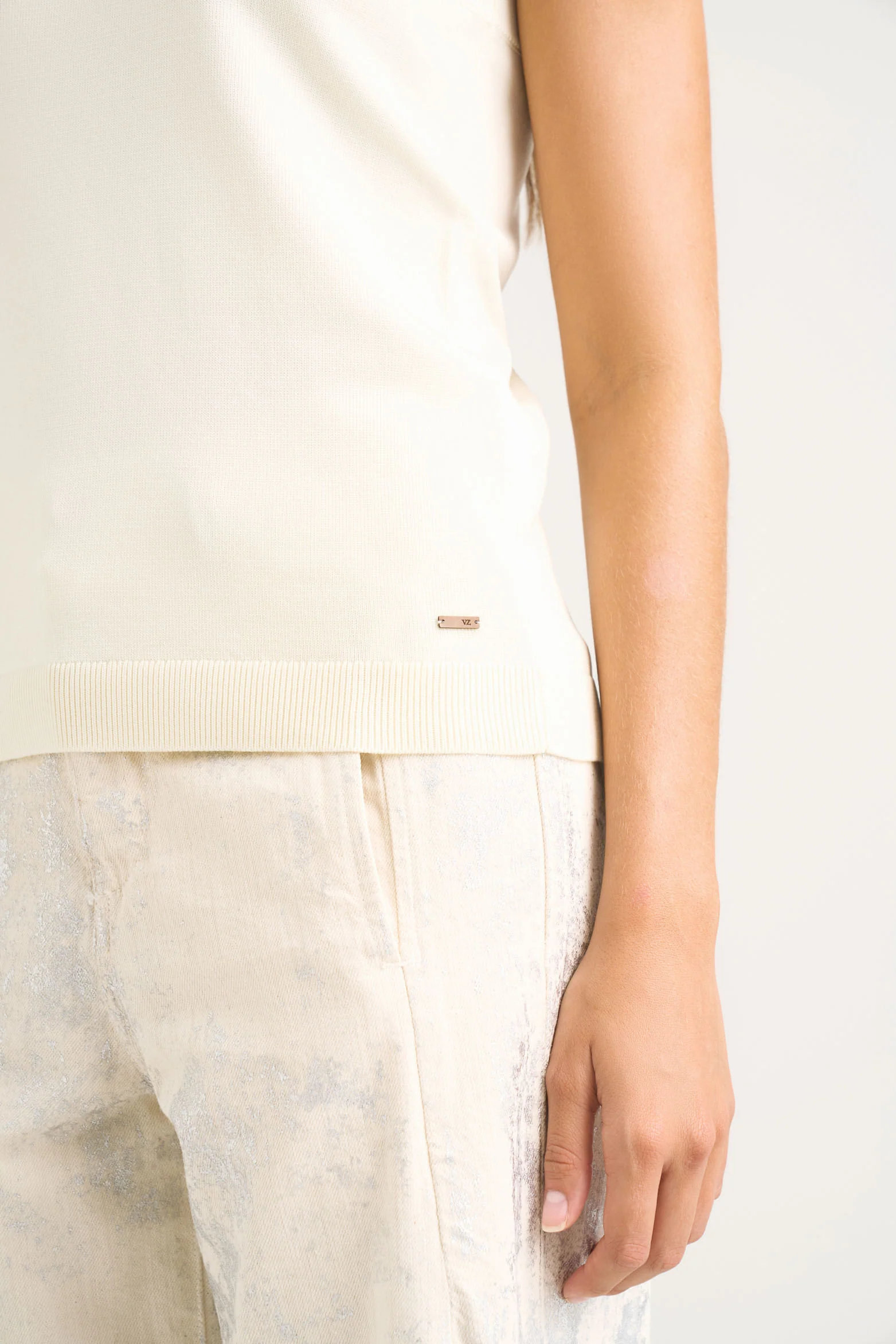 Rectilinear Knit Tank Top for Women Sleeveless Cream - Image 5