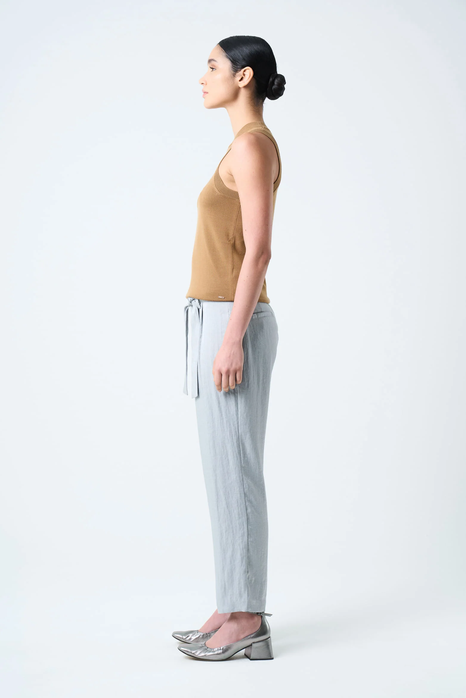 Rectilinear Knit Tank Top for Women Sleeveless Honey - Image 2