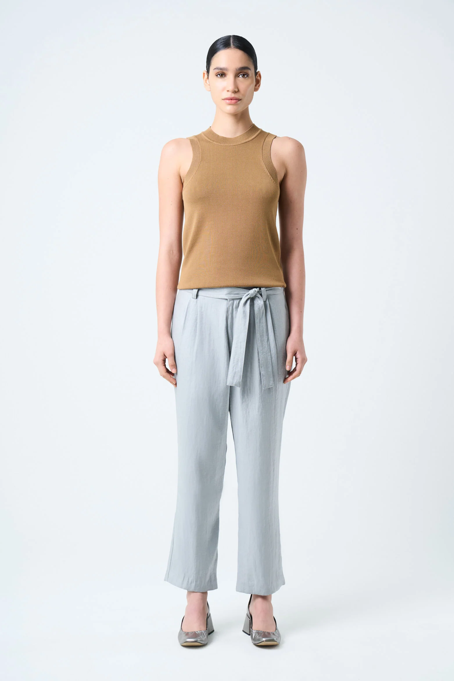 Rectilinear Knit Tank Top for Women Sleeveless Honey - Image 4
