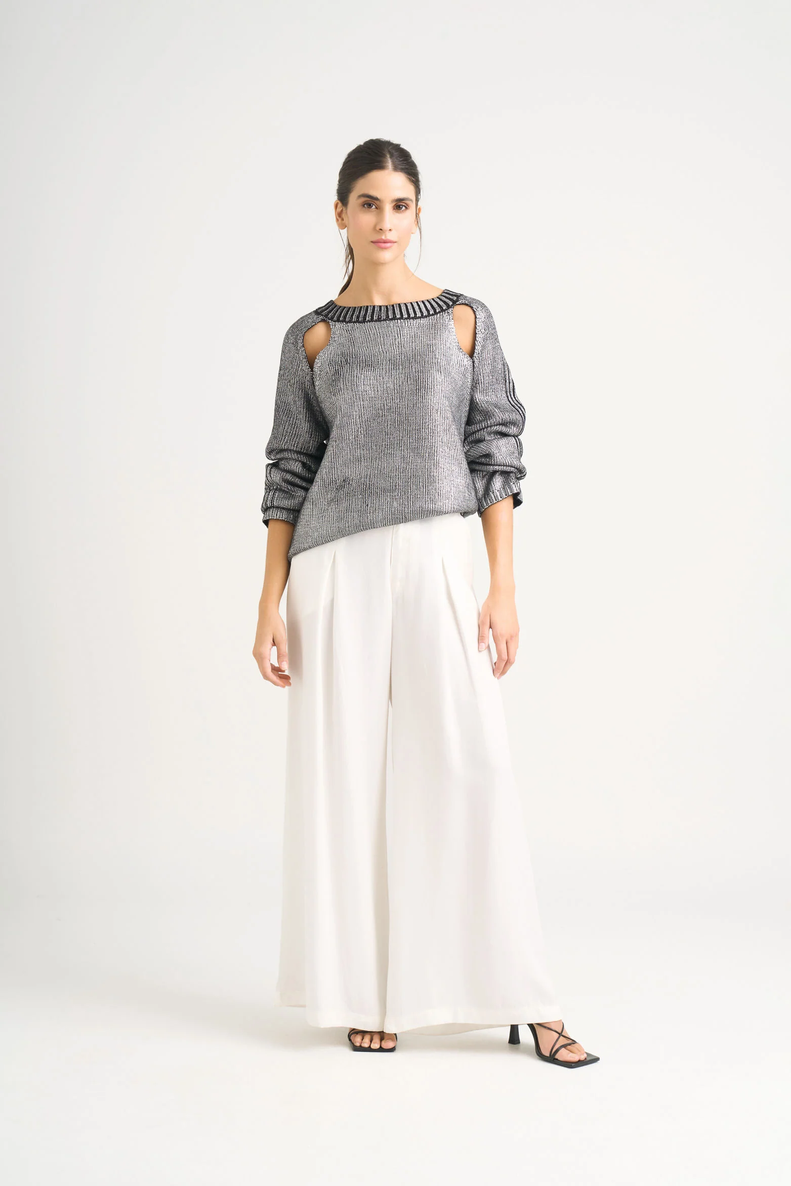 Star straight-knit sweater for women with metallic effect - Image 2