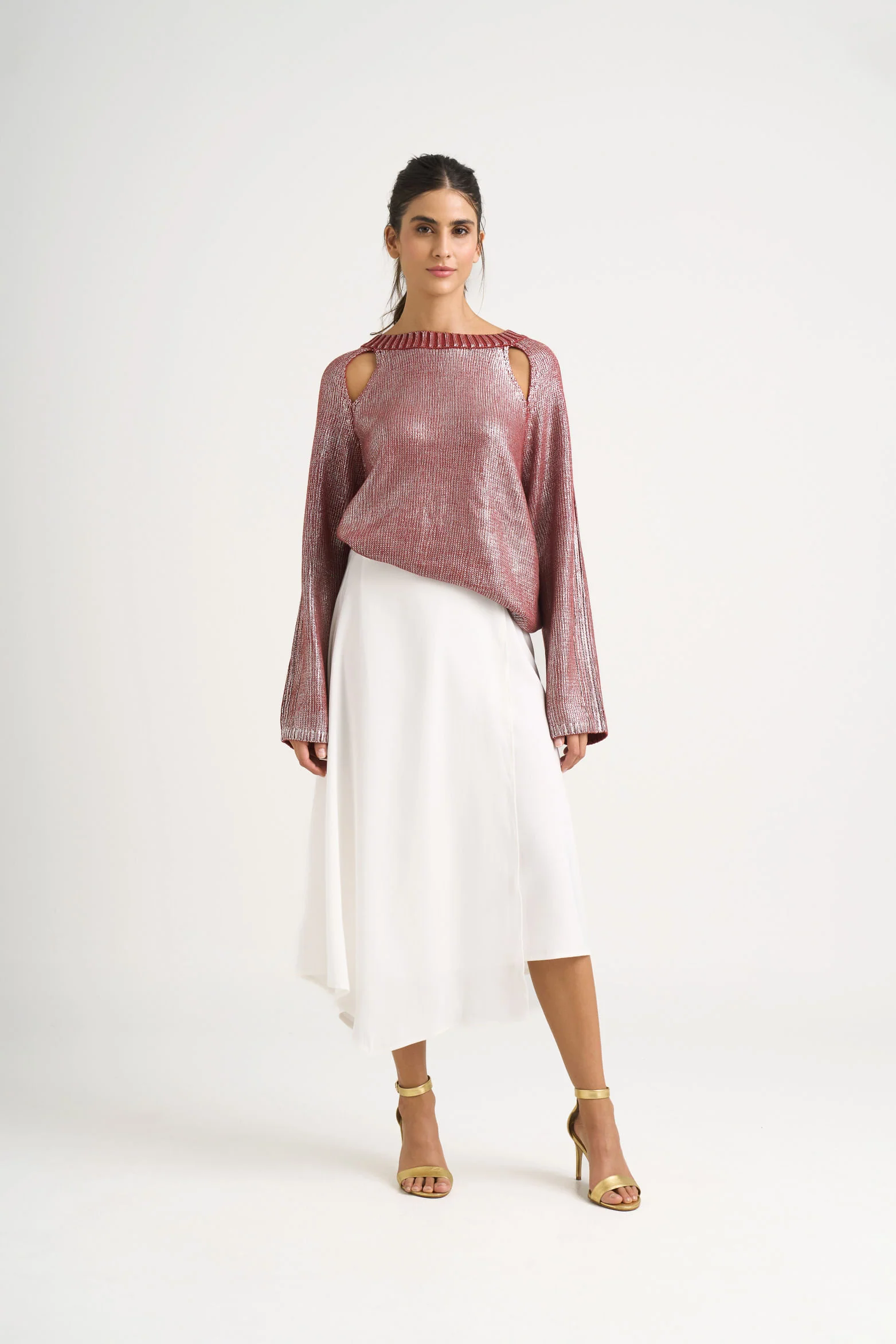 Star straight-knit sweater for women with metallic effect - Image 2