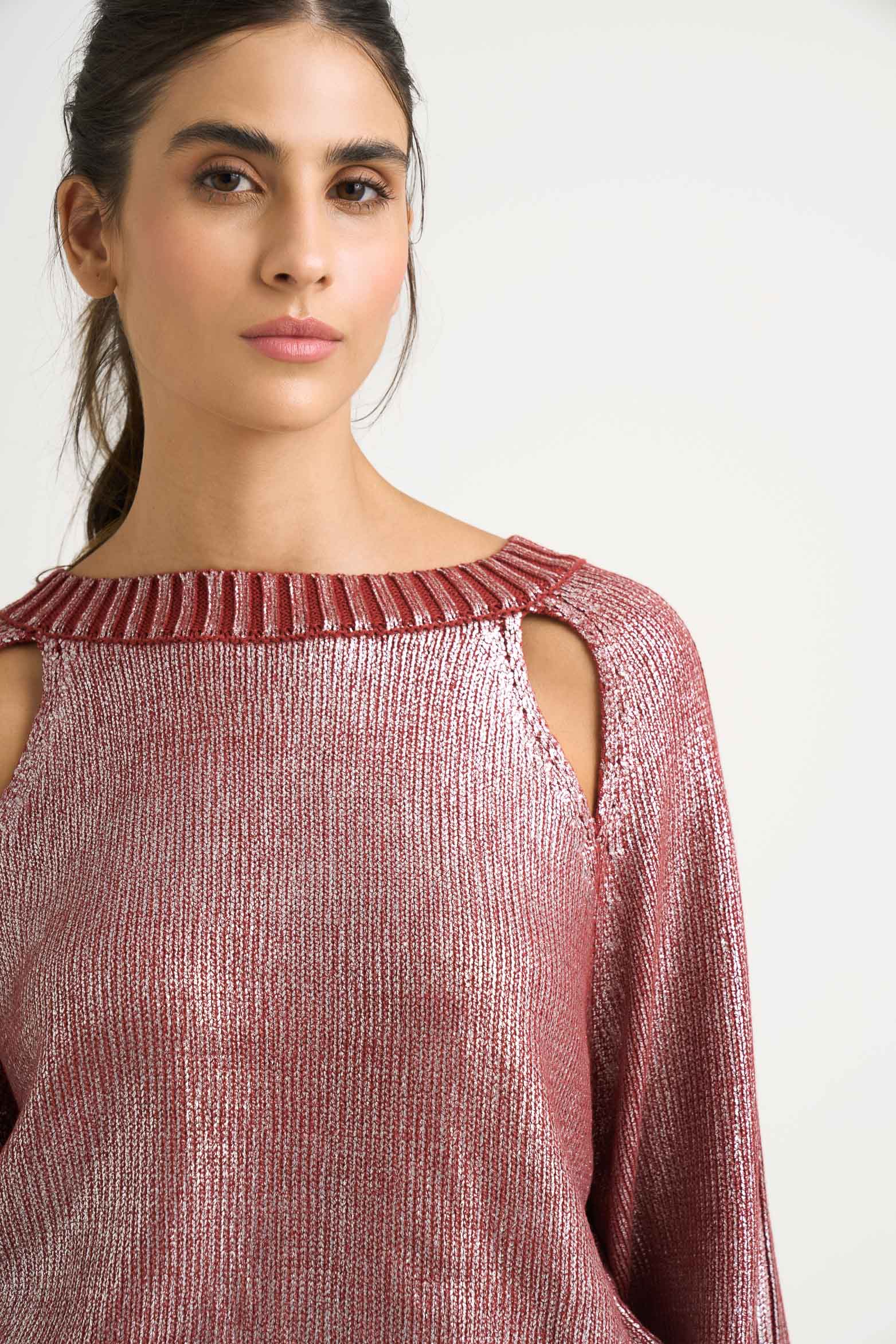 Star straight-knit sweater for women with metallic effect - Image 3