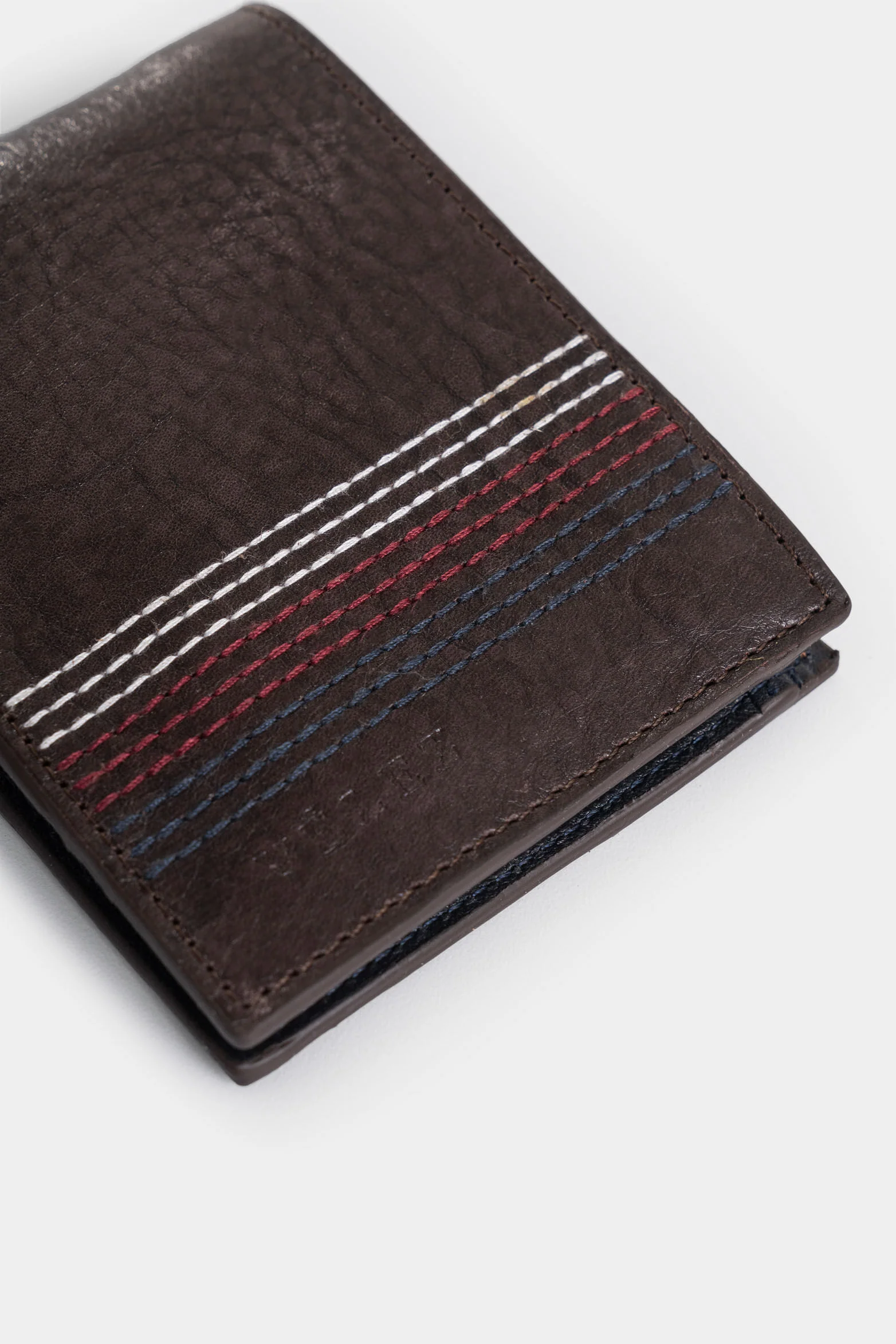 Stitch Leather Wallet with Decorative Stitching, Cafe - Image 4