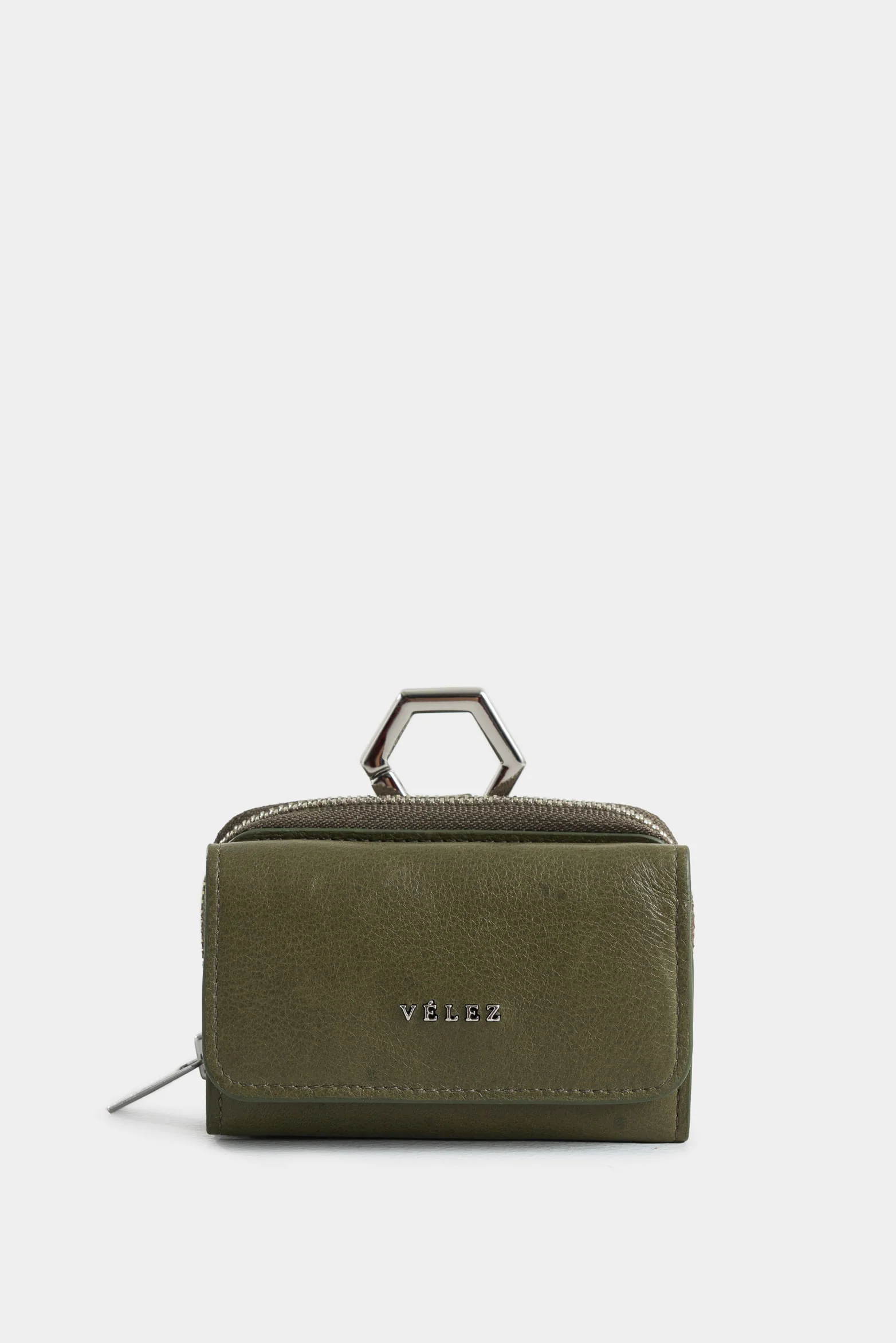 Tropical Leather Coin Purse for Women with Hexagonal Hardware