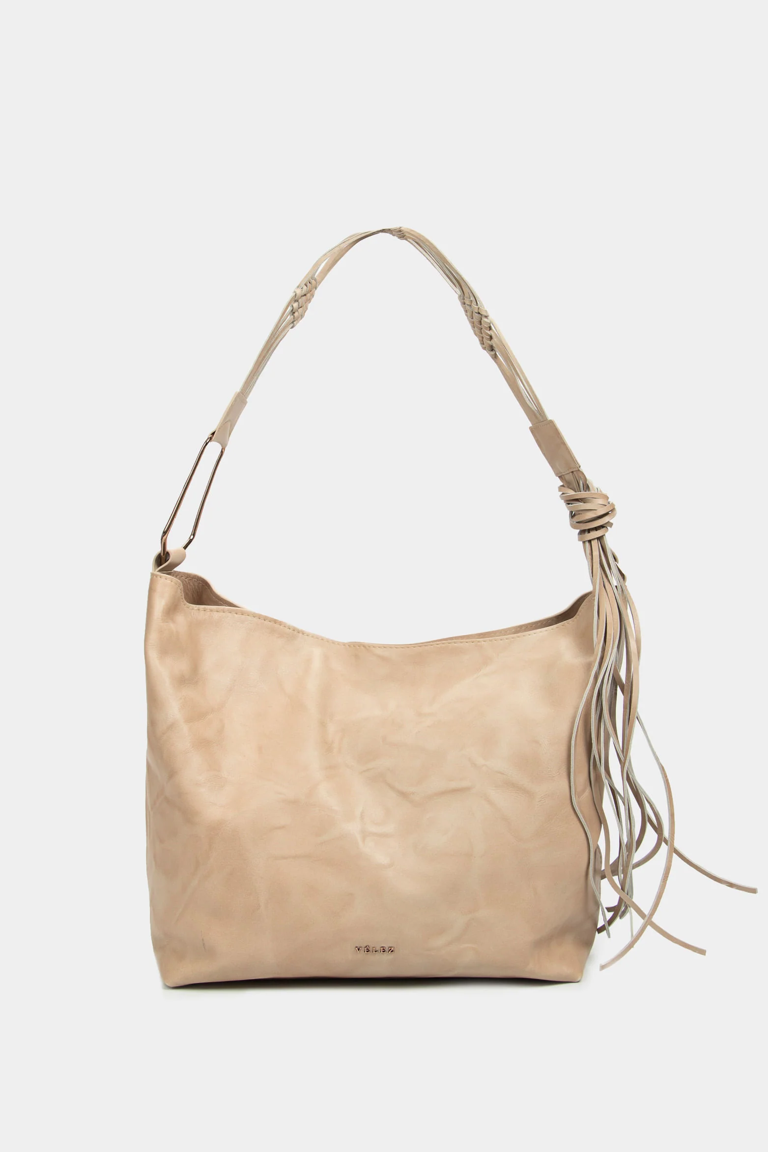 Women`s Azalea Leather Shoppg Bag with Macramé Beige