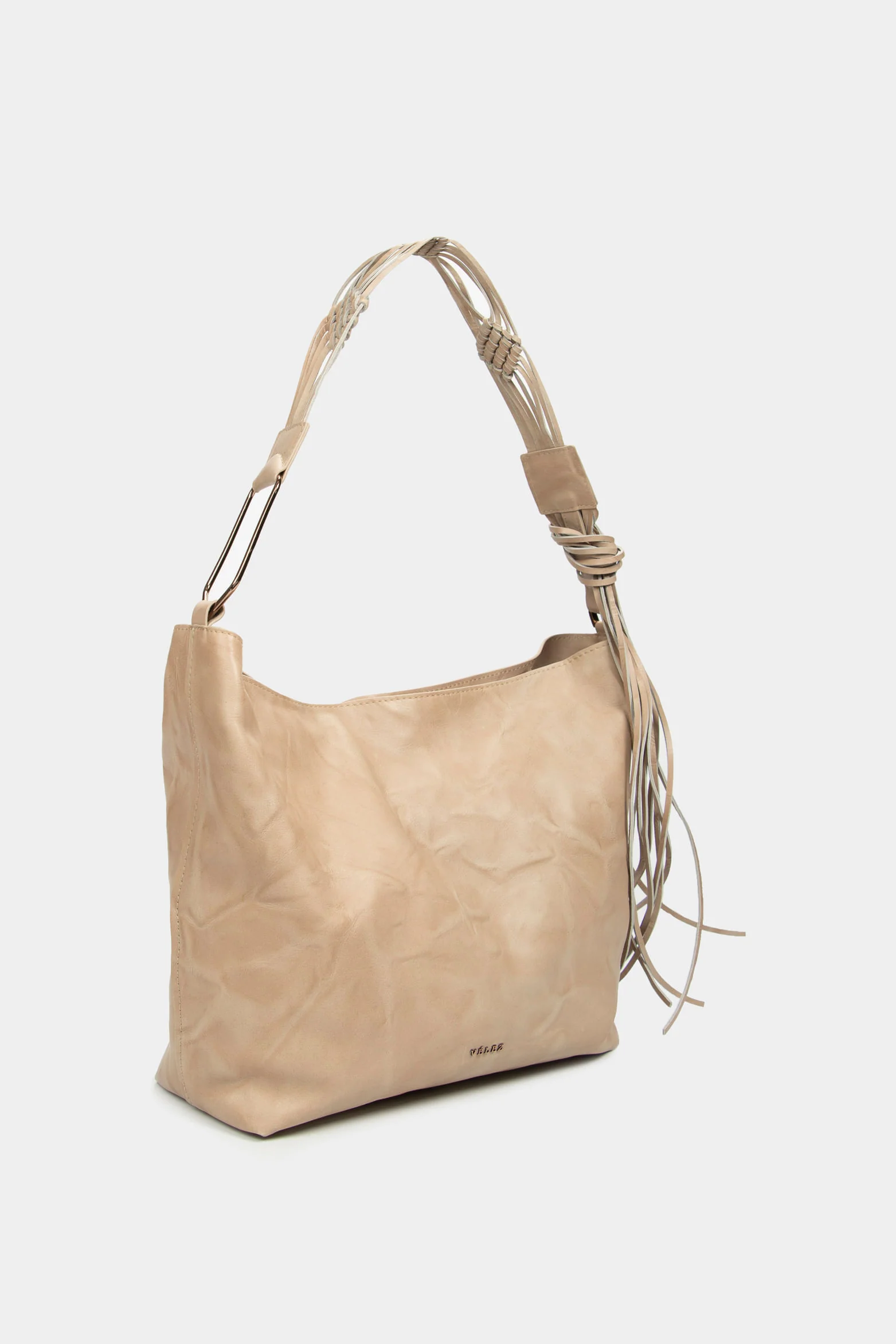 Women`s Azalea Leather Shoppg Bag with Macramé Beige - Image 3
