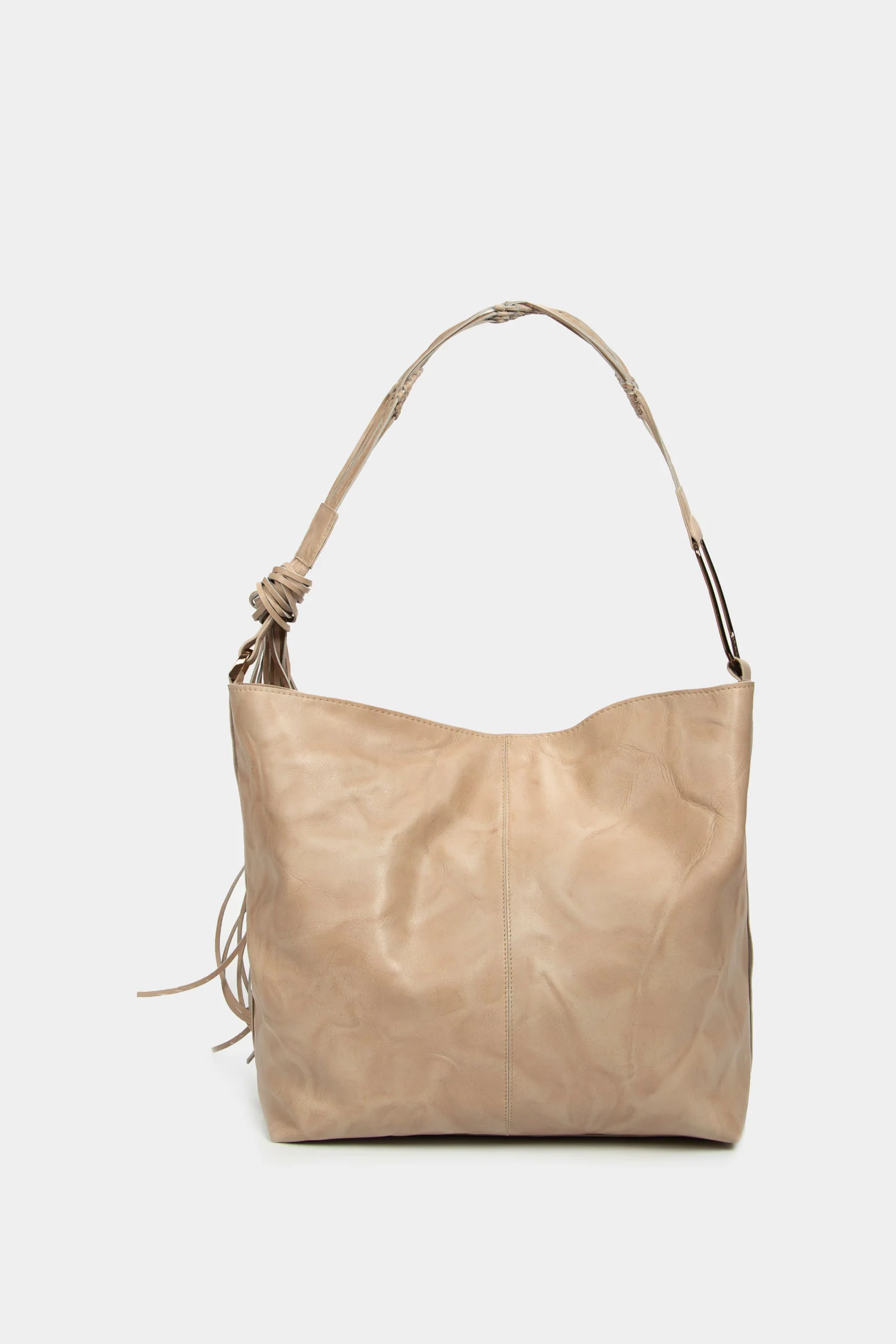 Women`s Azalea Leather Shoppg Bag with Macramé Beige - Image 4