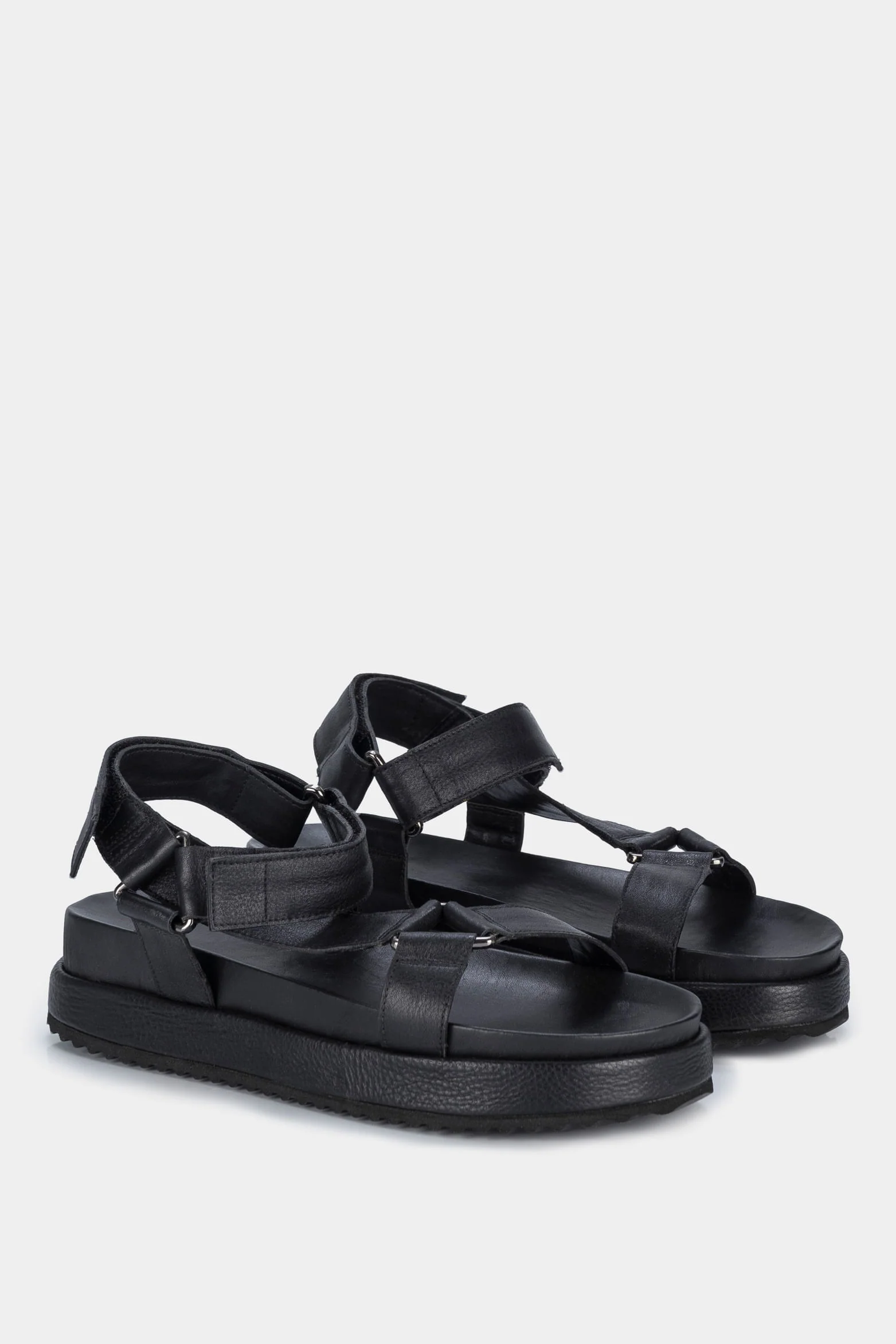 Women’s Bali Platform Sandals in Black Leather with Hook-and-Loop Fastener - Image 2