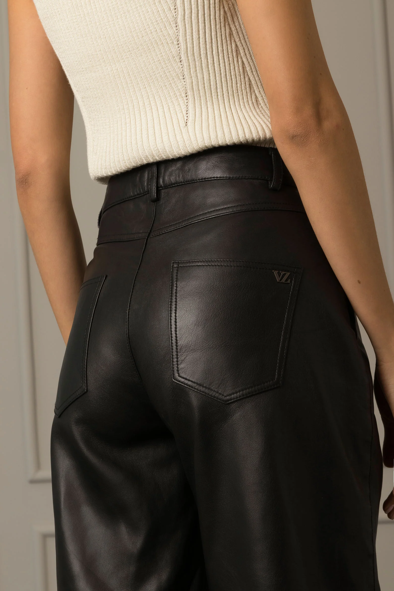 Women’s Beijing Wide Leg Pants in Leather - Image 4