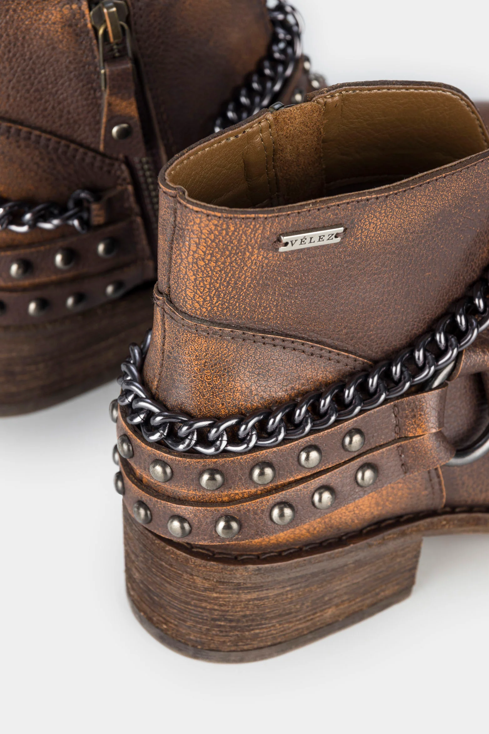 Women’s Cowboy Leather Ankle Boots with Chain Detail - Image 6
