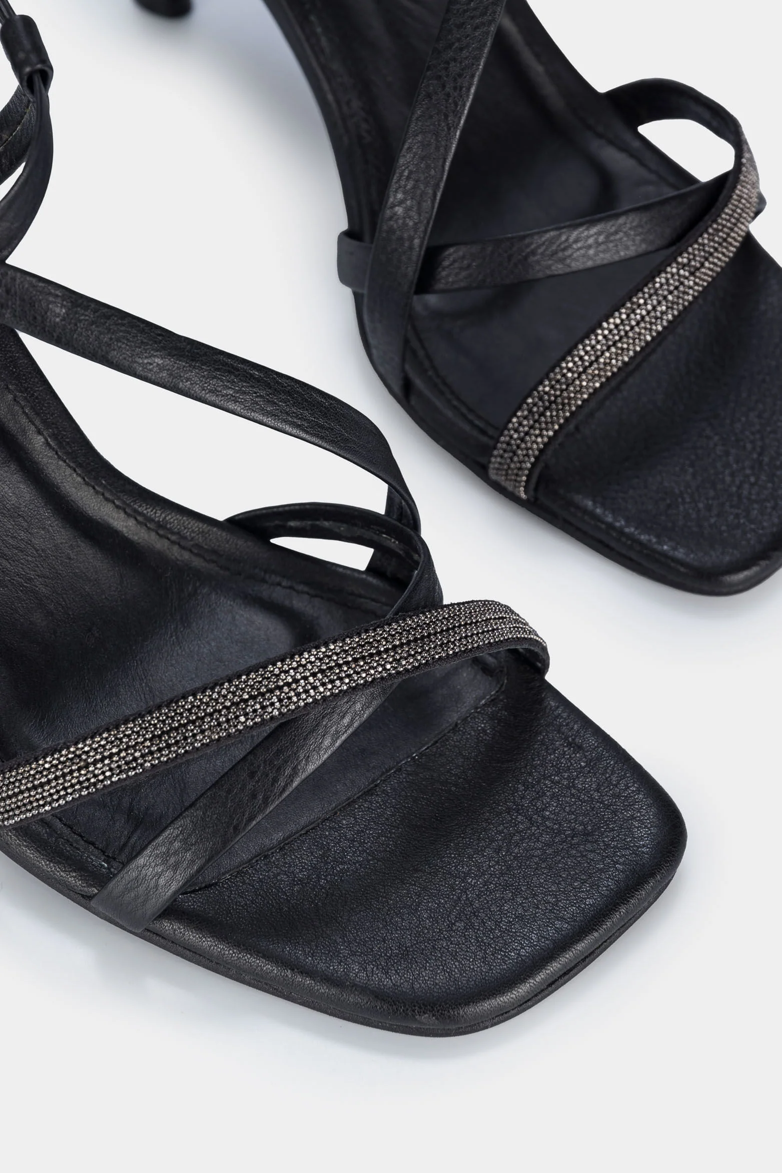 Women’s Figi Stiletto Sandals in Black Leather with Decorative Appliqué - Image 4