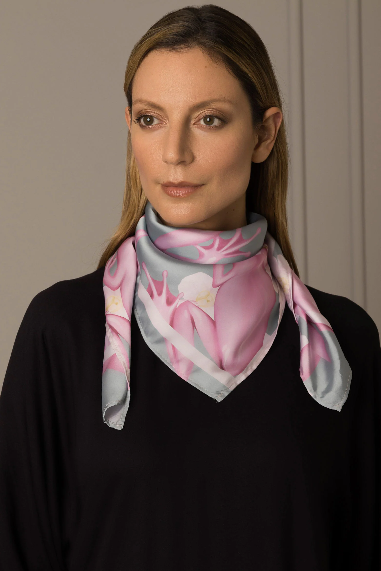 Women’s Frog Print Scarf in Aquamarine Flat Woven Fabric - Image 2