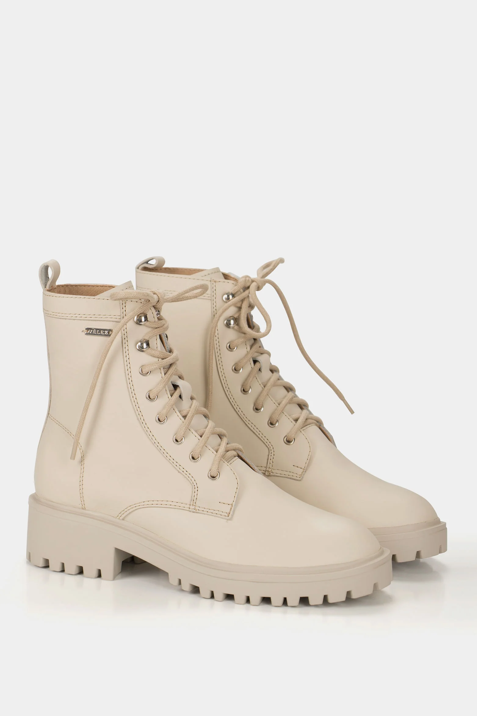 Women’s Hacker Monochrome Flat Boots in Beige - Image 2