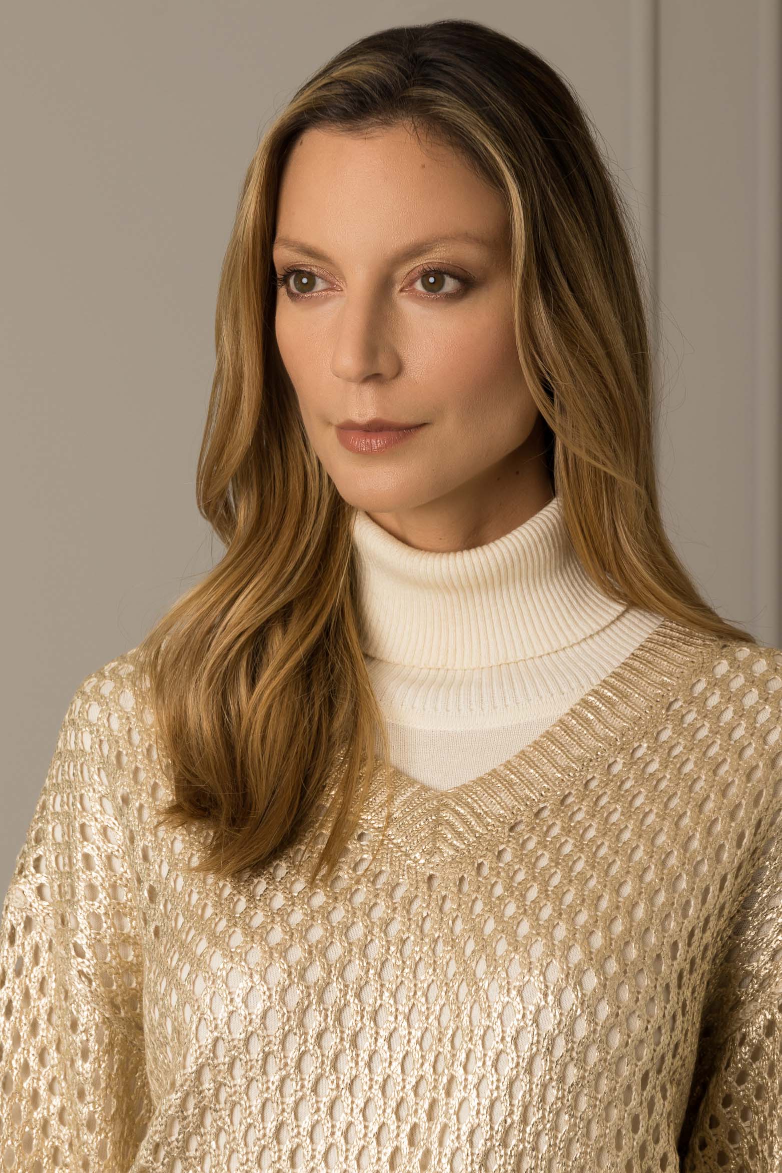 Women’s Hanoi Sweater in Gold Metallic Knit XX - Image 3