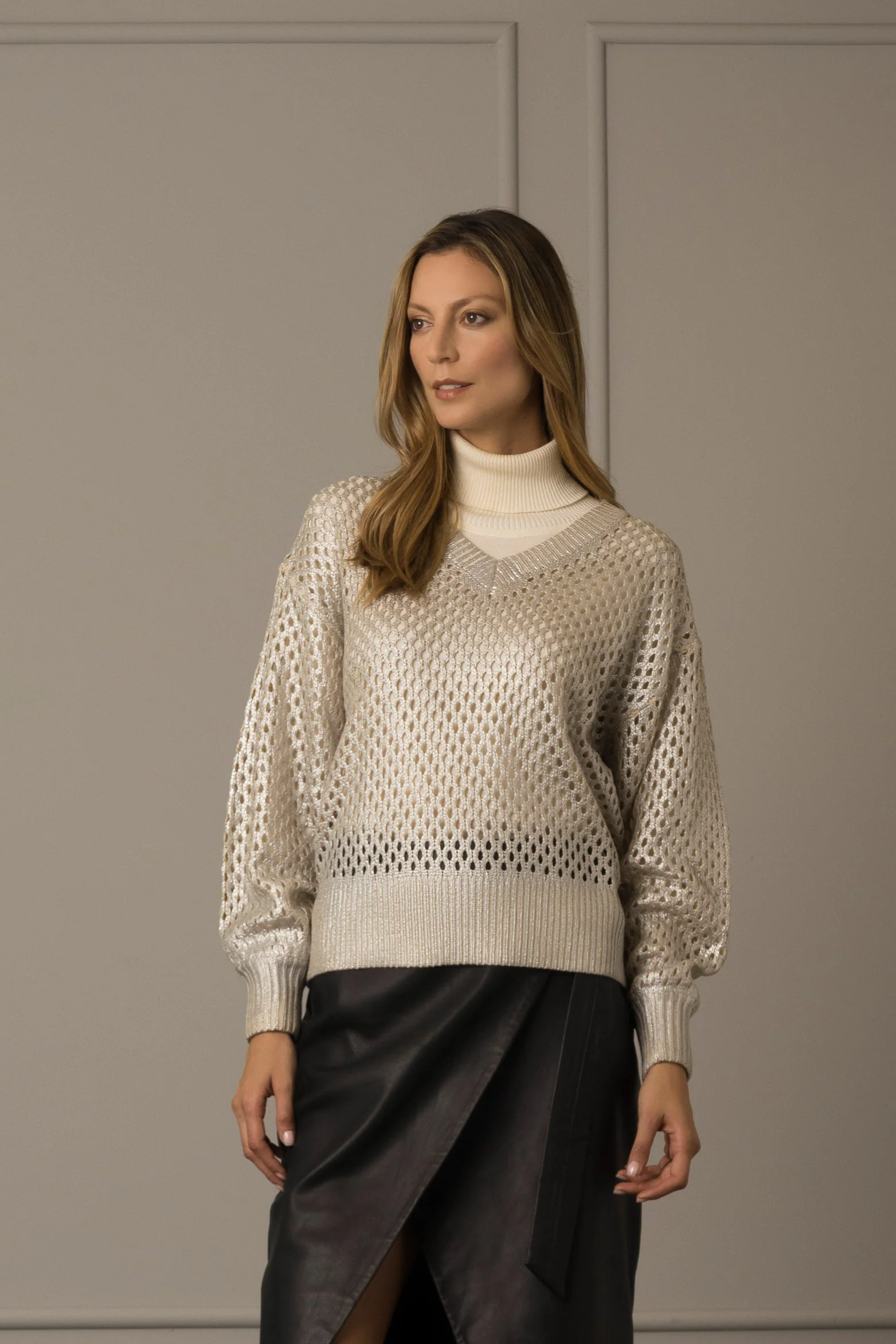 Women’s Hanoi Sweater in Silver Metallic Knit XX - Image 2
