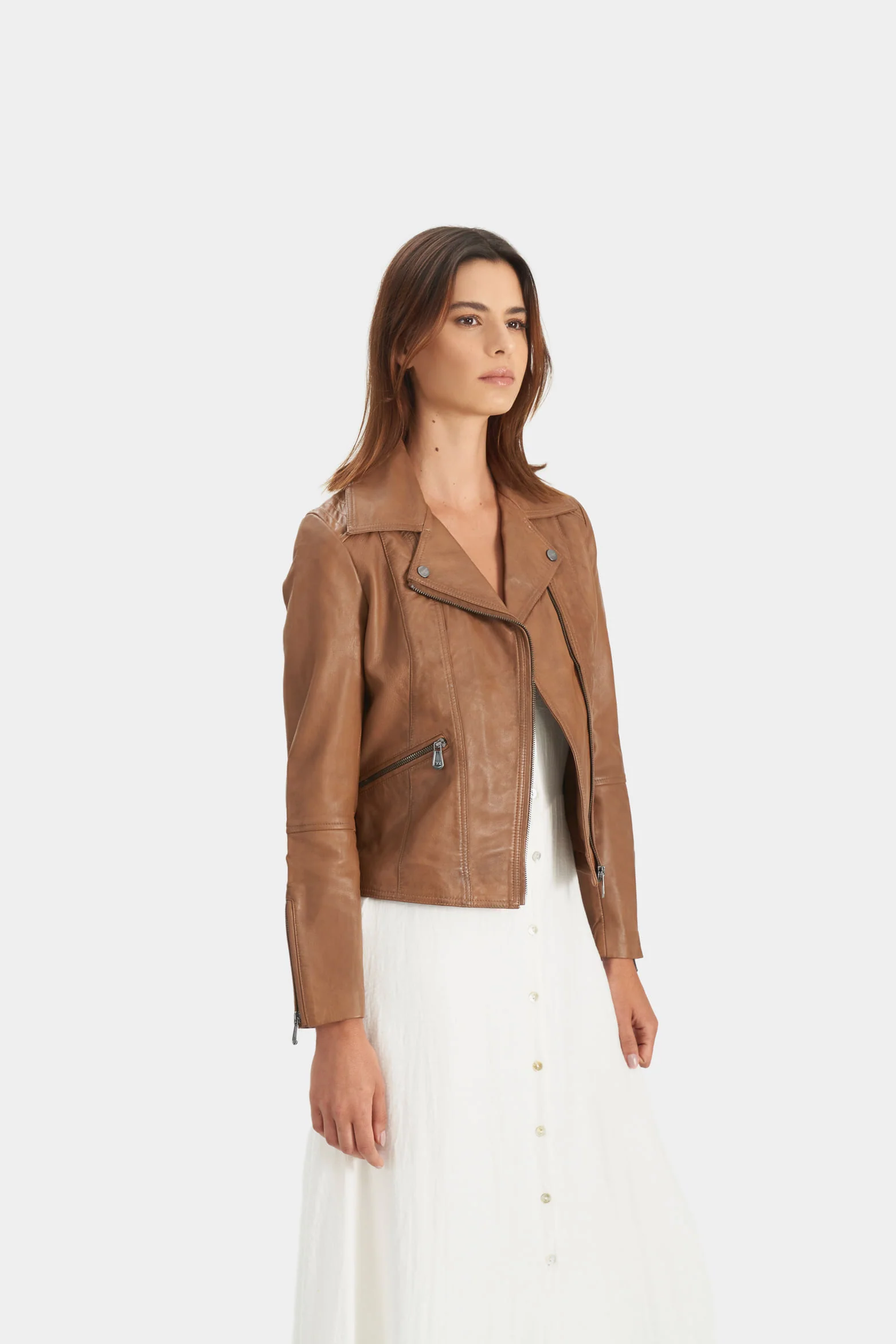 Women’s Island Biker Jacket in Honey Leather - Image 3