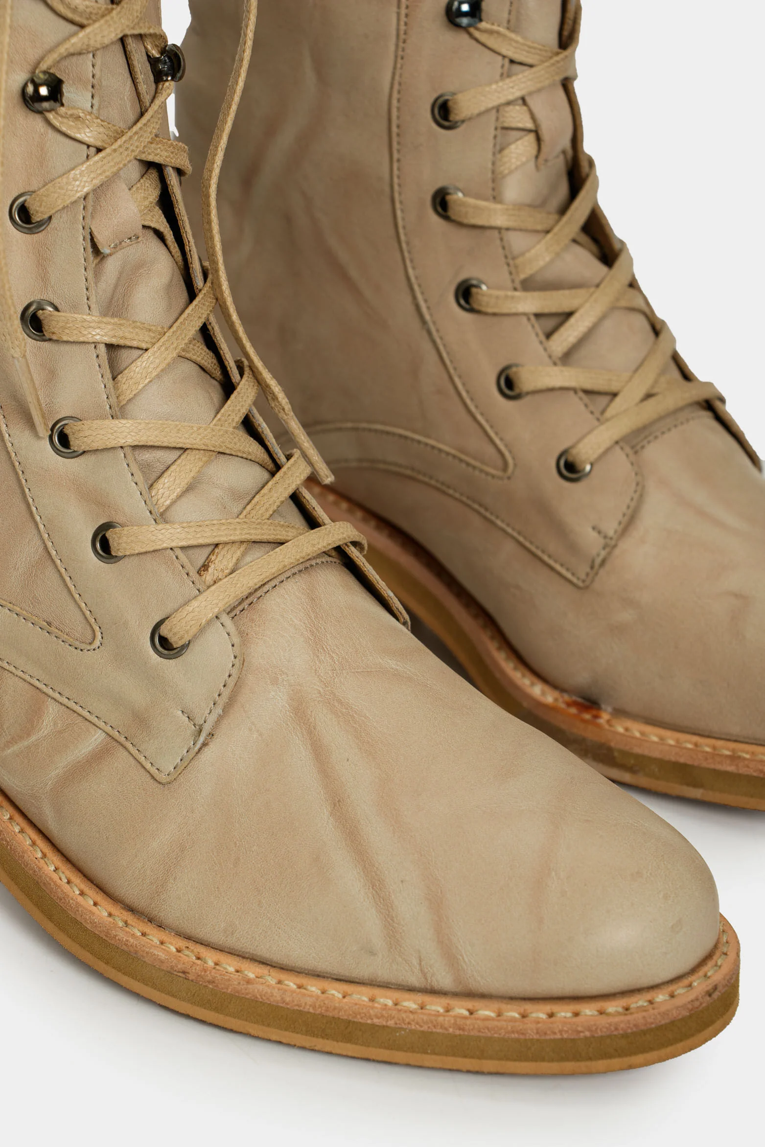 Women’s Lirio Leather Combat Boots Beige - Image 4
