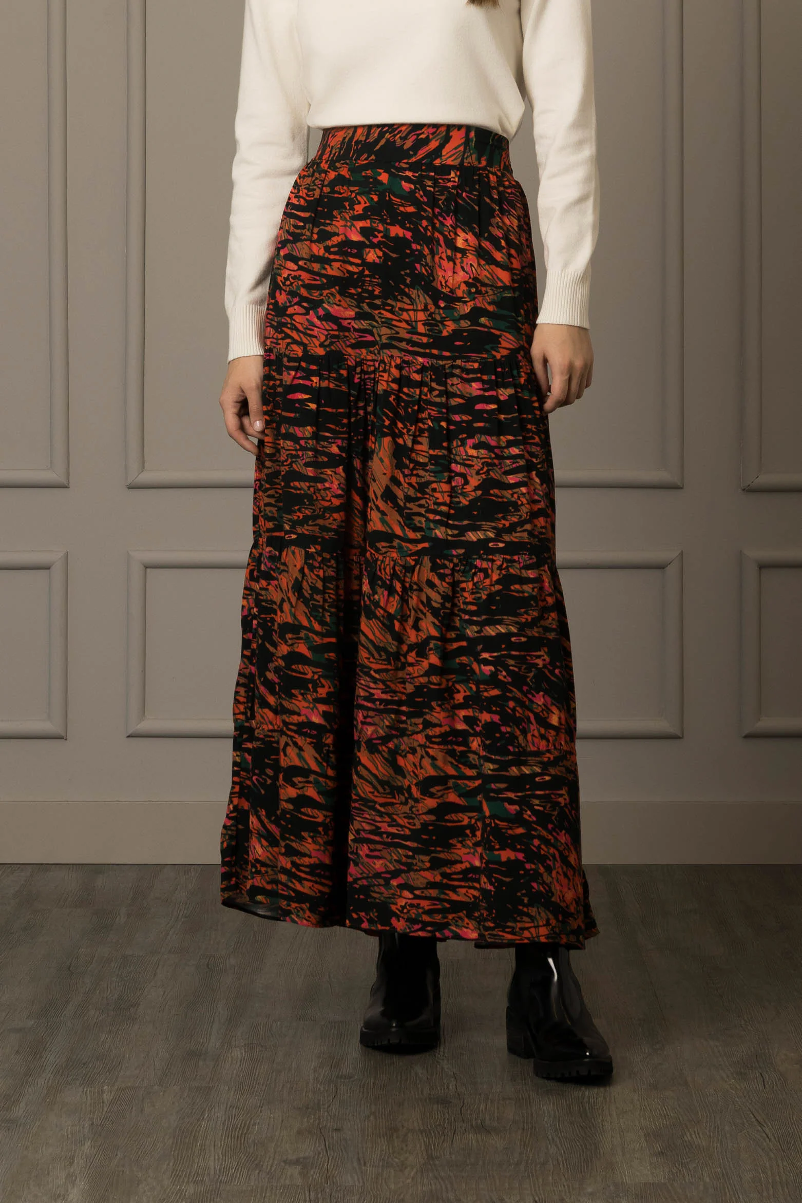 Women’s Lumini Maxi Skirt in Multicolor Flat Woven Fabric with Abstract Print - Image 2