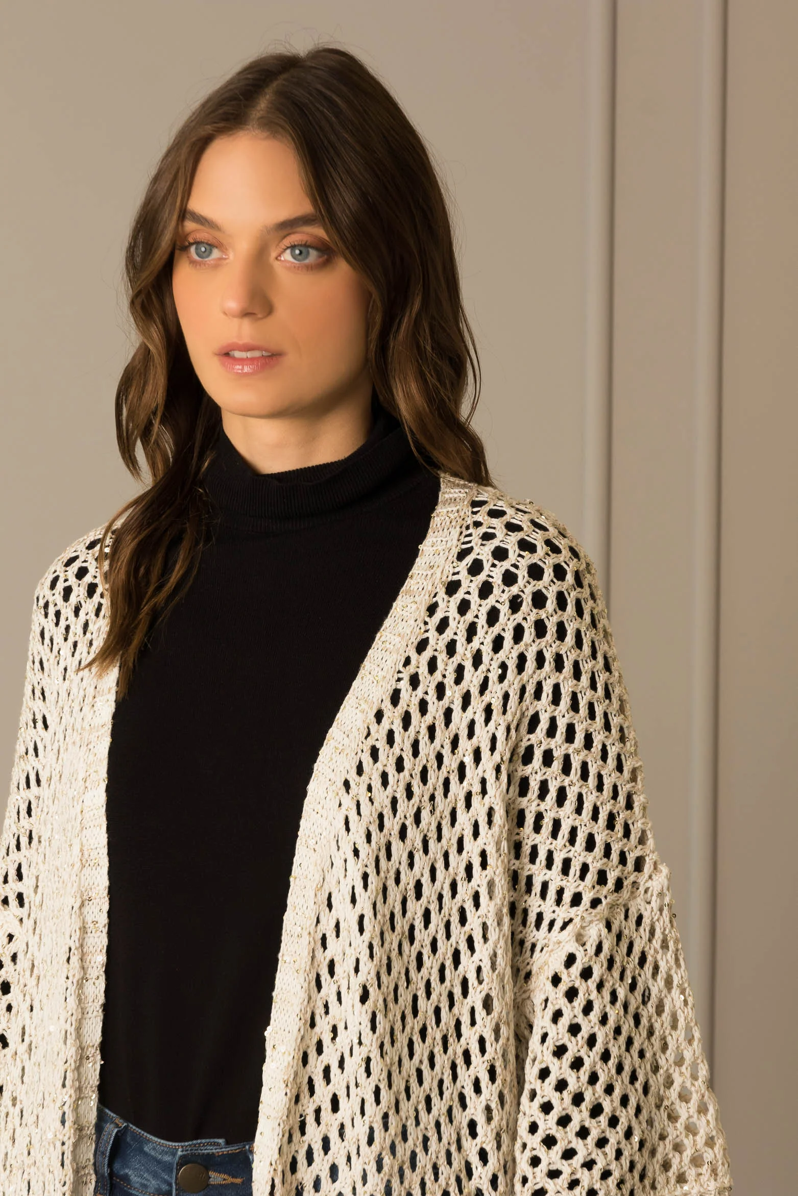 Women’s Maqui Knit Cardigan in Pearl with Sequins - Image 3