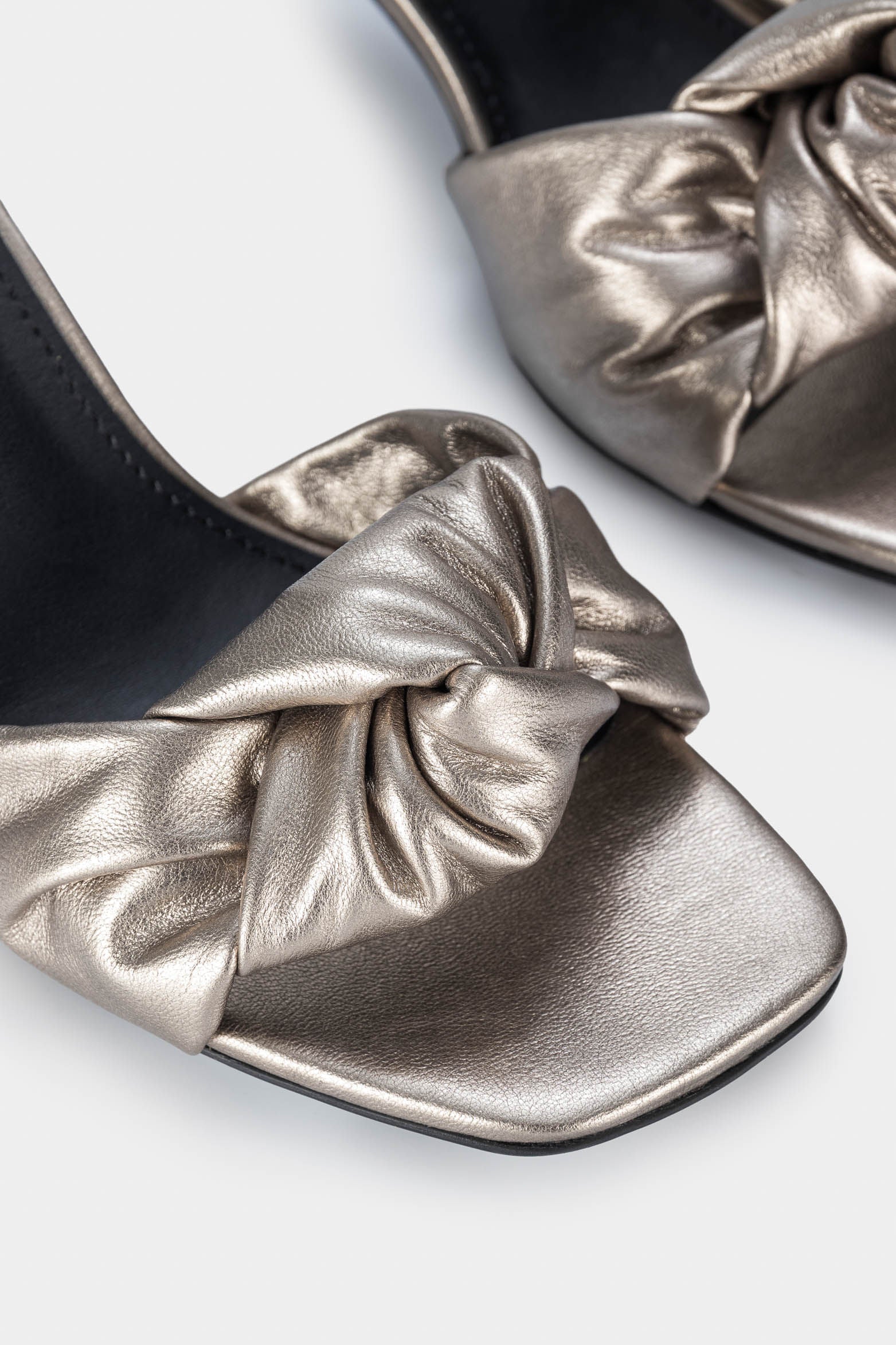 Women’s Milan Heeled Sandals in Graphite Leather with Knotted Upper - Image 4