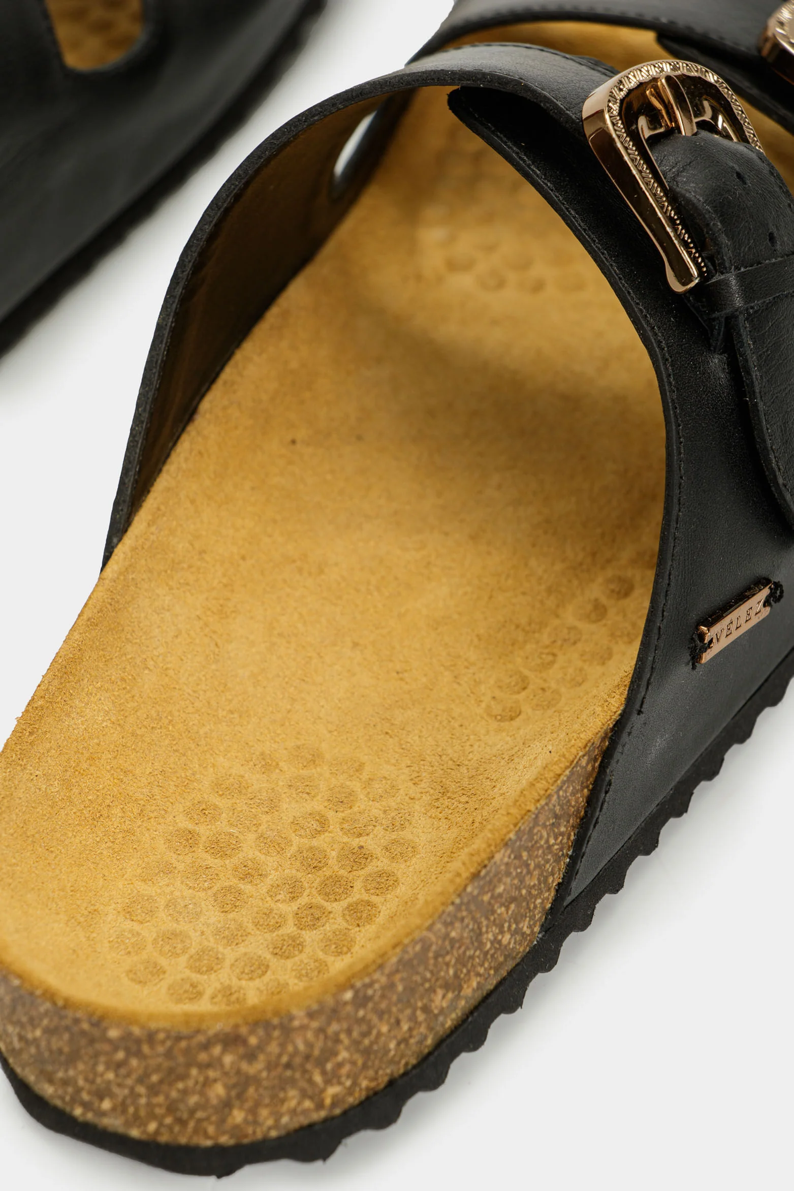 Women’s Pilos Flat Sandal in Black Leather with Cork Sole - Image 5