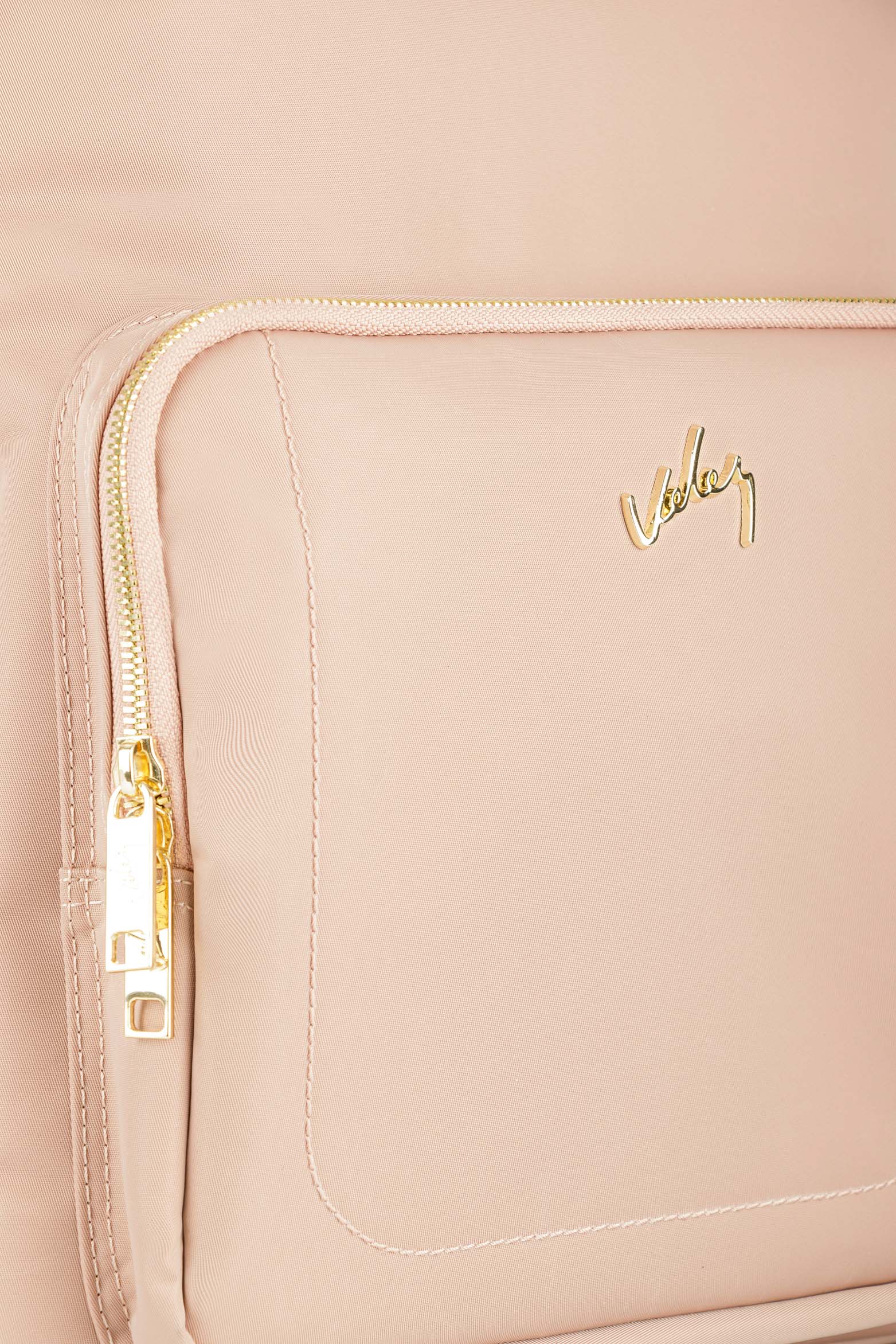 Women’s Purple Backpack in Nude-Colored Canvas with Leather Details and Padded Straps - Image 6