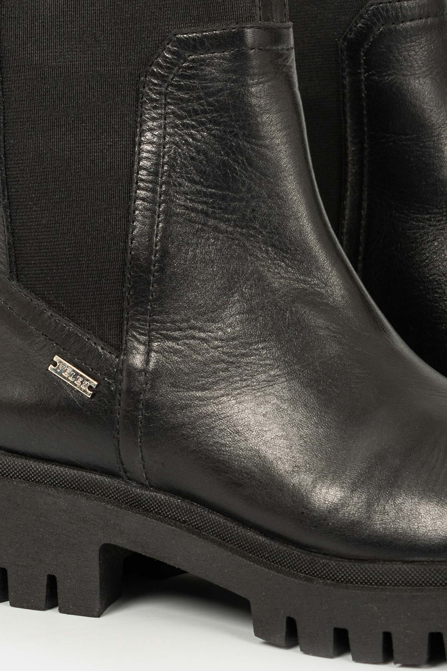 Women’s Storni Chunky Ankle Boots in Black Leather with Elastic Insert - Image 5