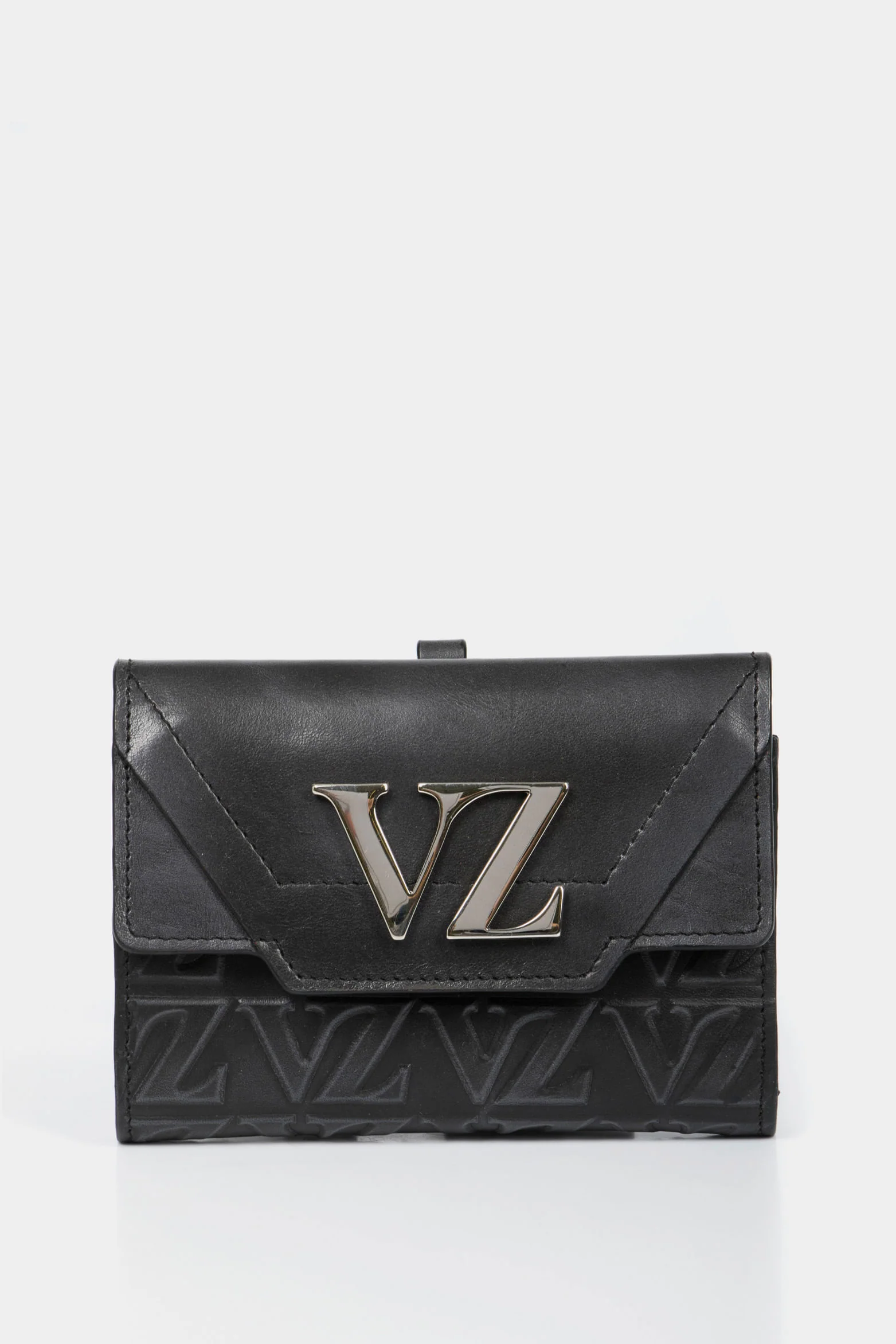 Women’s Taupe VZ Monogram Embossed Leather Wallet in Black