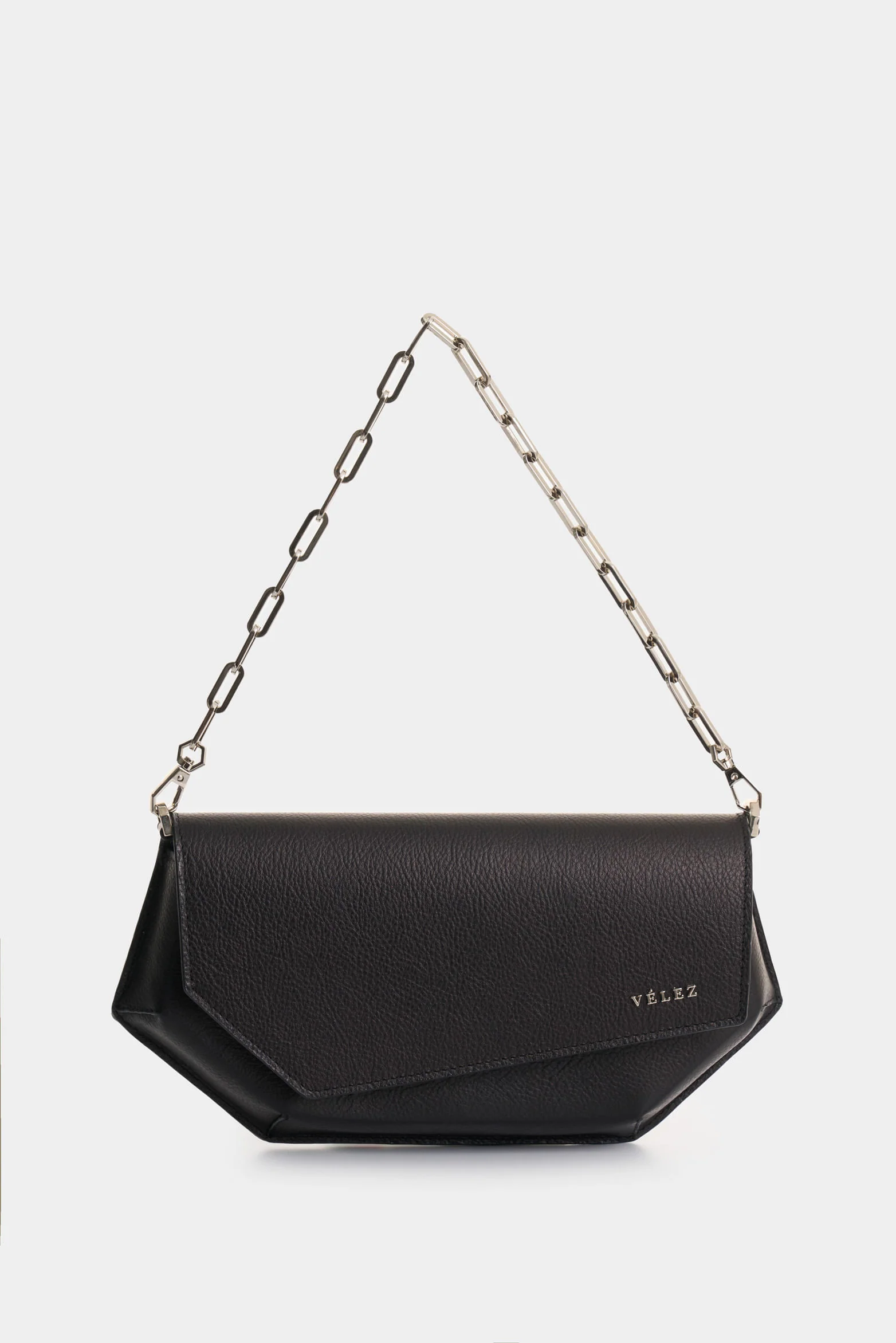 Women's Leather Bowling Hexa Baguette Bag with Chain Detail