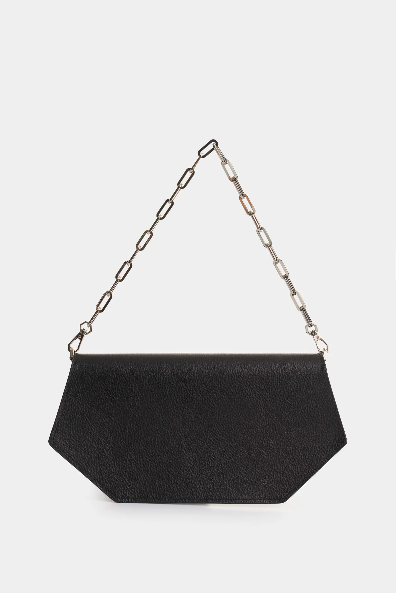 Women's Leather Bowling Hexa Baguette Bag with Chain Detail - Image 3