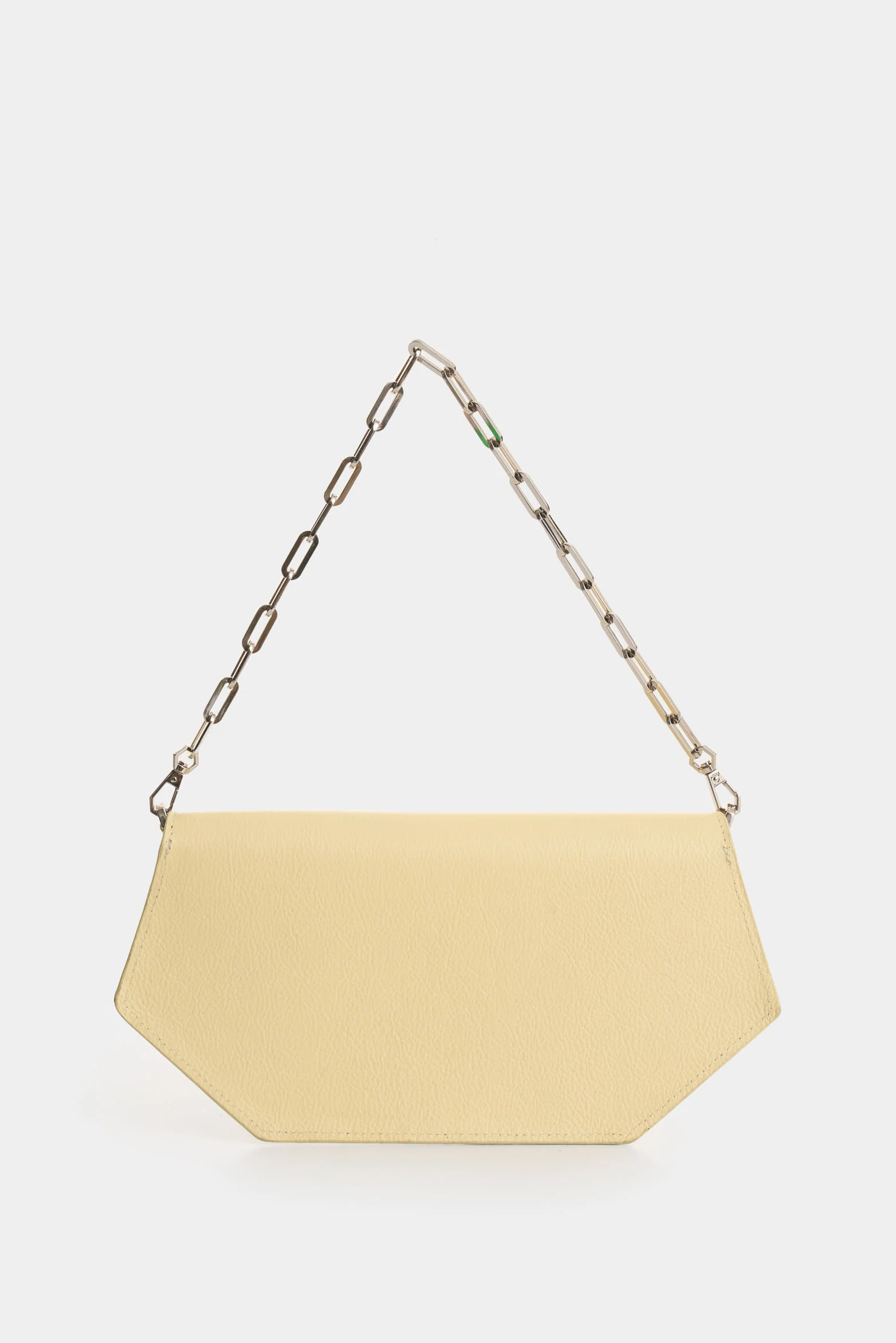 Women's Leather Bowling Hexa Baguette Bag with Chain Detail - Image 3