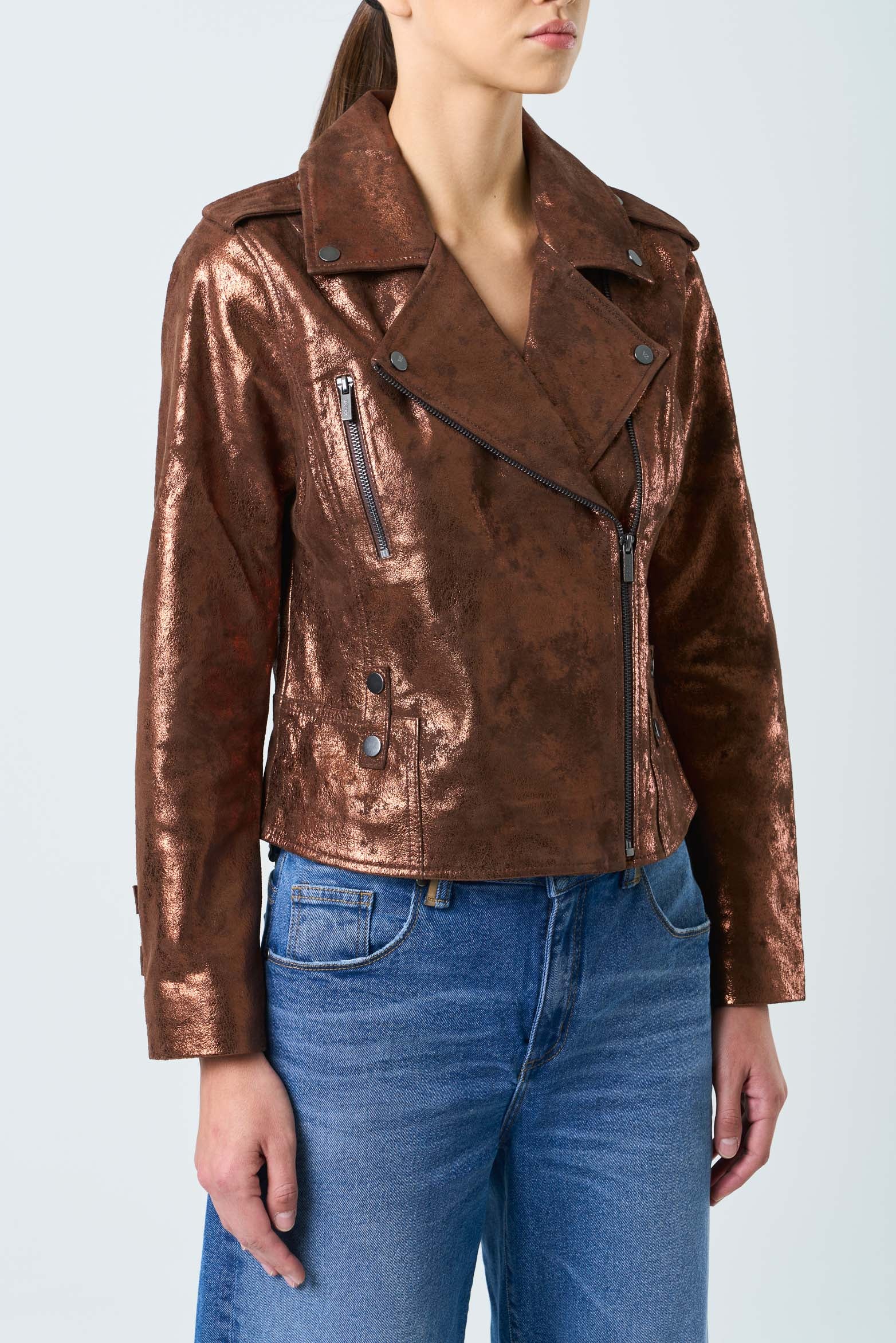 Women's Royal Glass Leather Biker Jacket - Image 5
