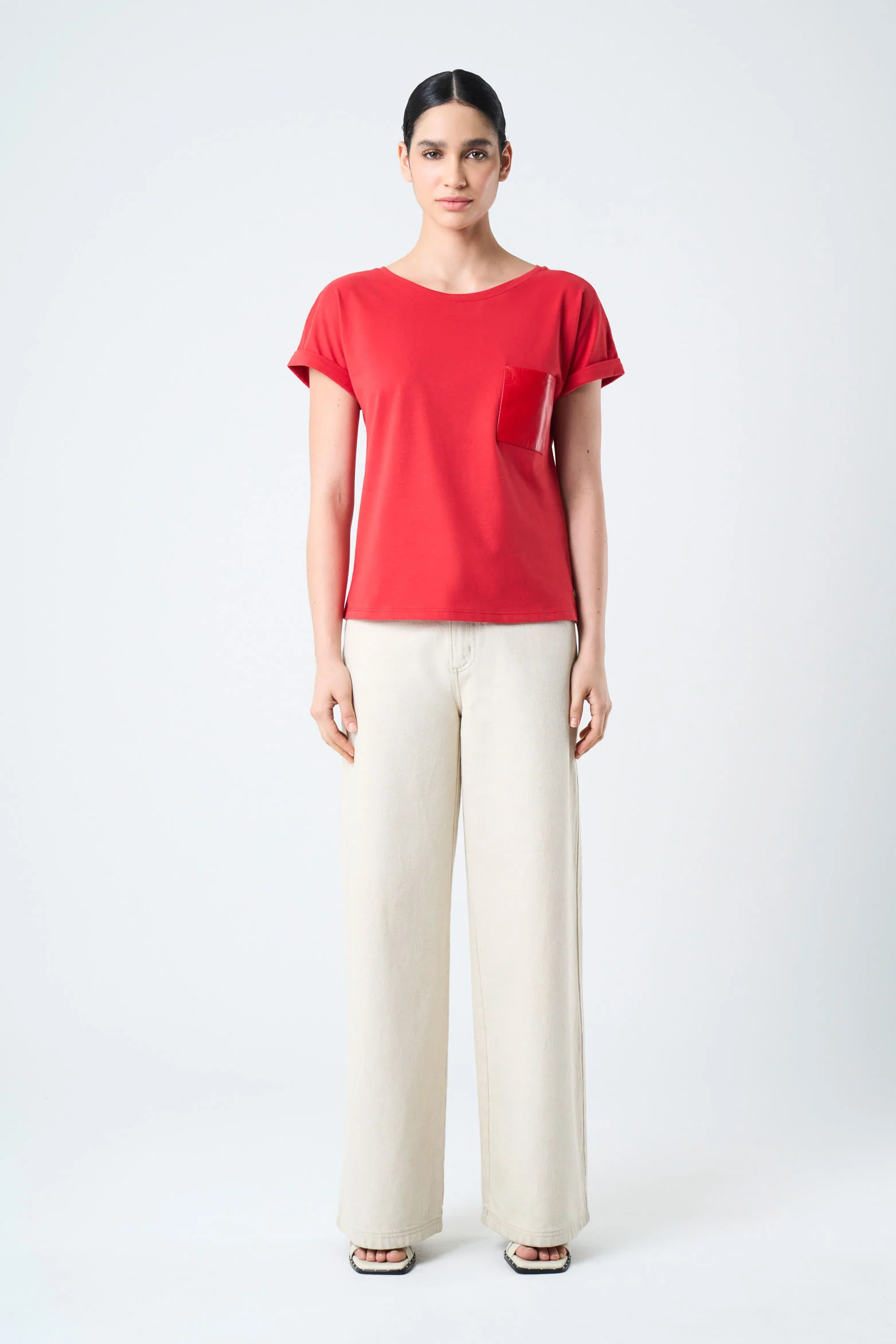 Women's Short Sleeve T-Shirt with Leather Pocket - Image 4