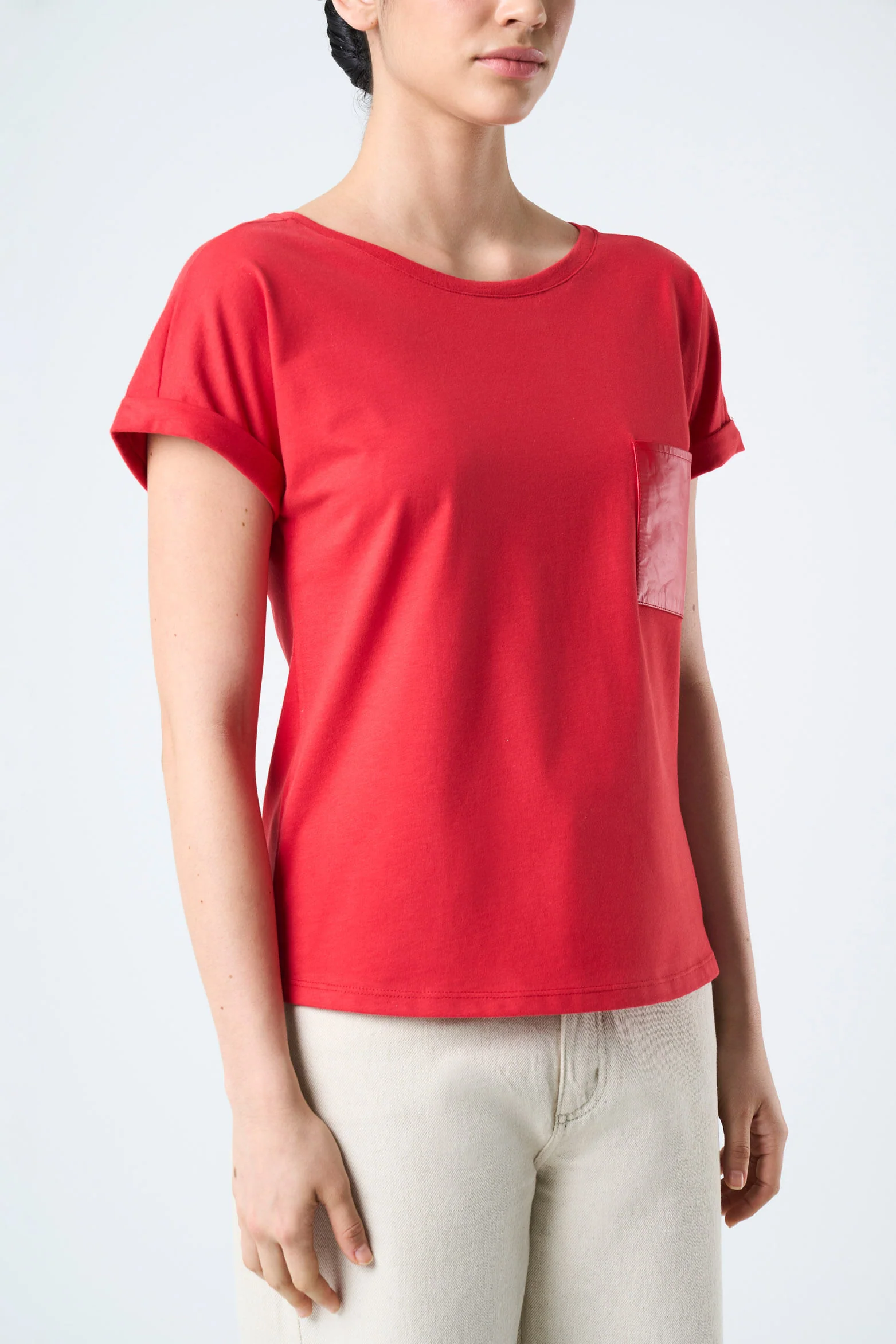 Women's Short Sleeve T-Shirt with Leather Pocket - Image 5