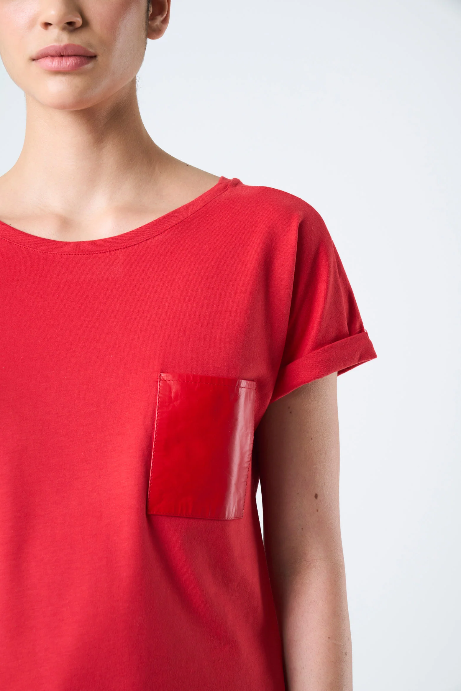 Women's Short Sleeve T-Shirt with Leather Pocket - Image 6