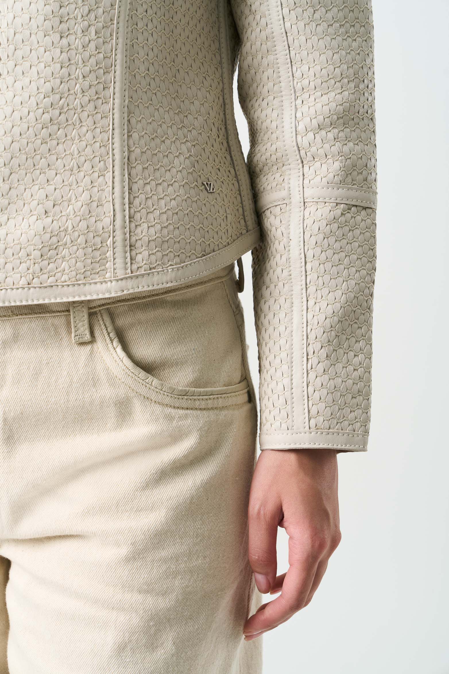 Women's Woven Leather Jacket - Image 7