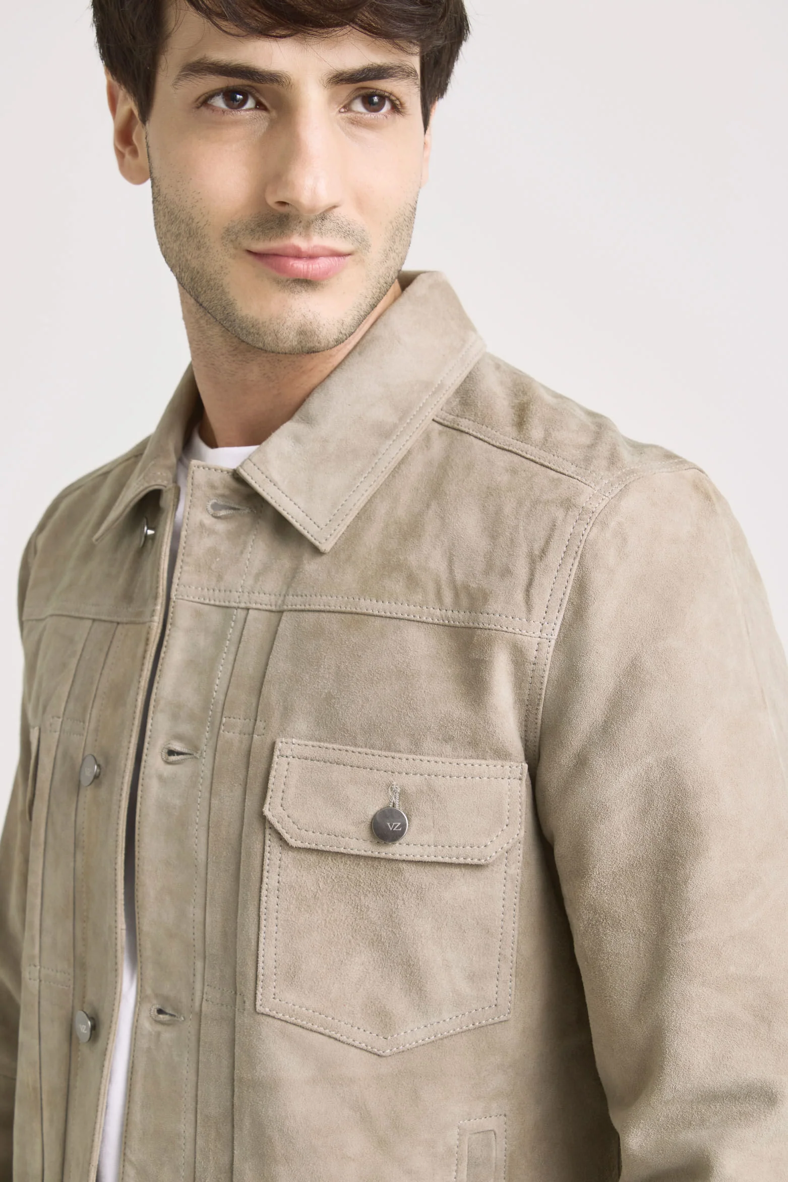 Zambeze Suede Trucker Jacket for Men with Shirt Collar - Image 3